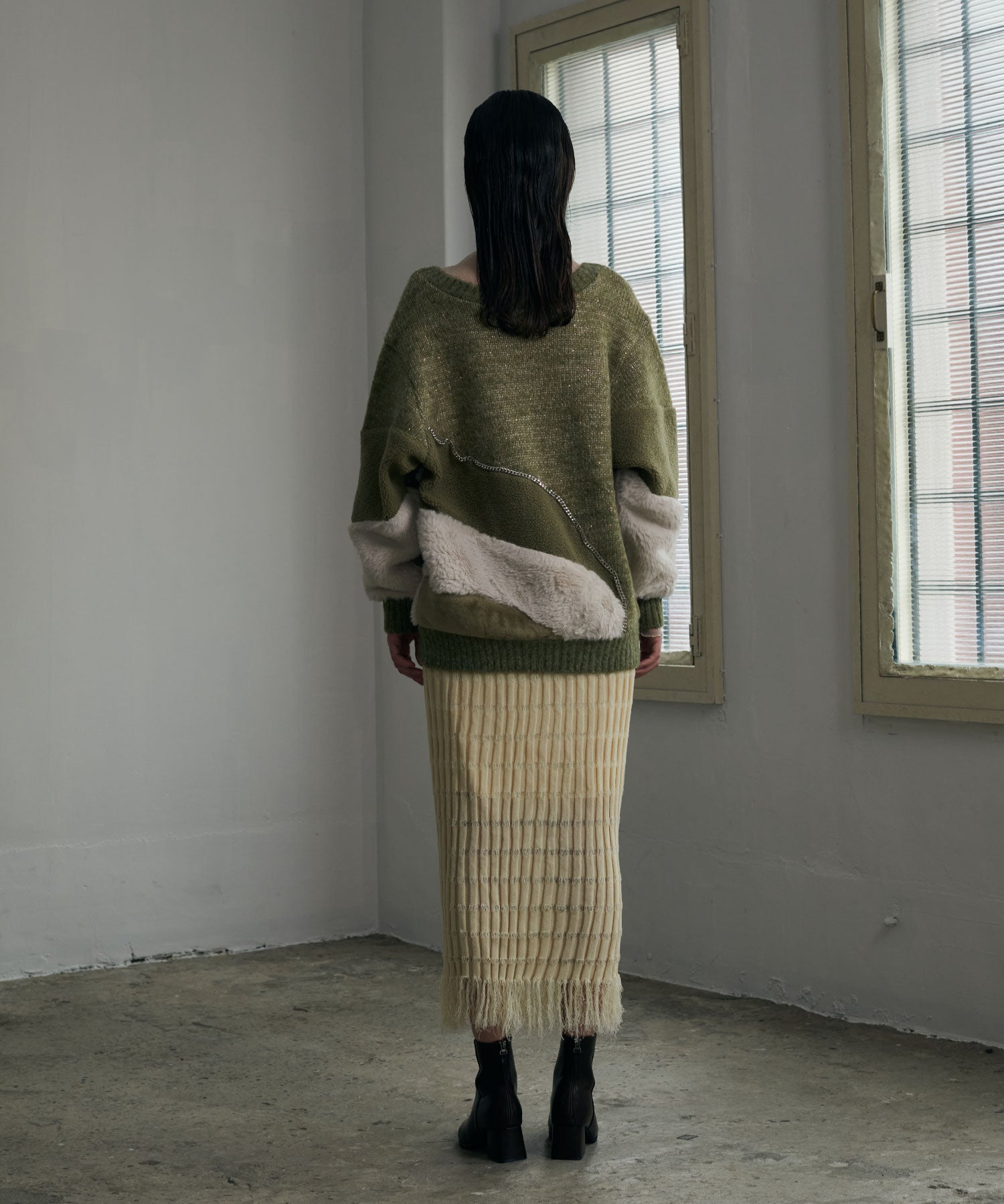 異素材切替チェーンカーディガン/ Material Switching Chain Cardigan