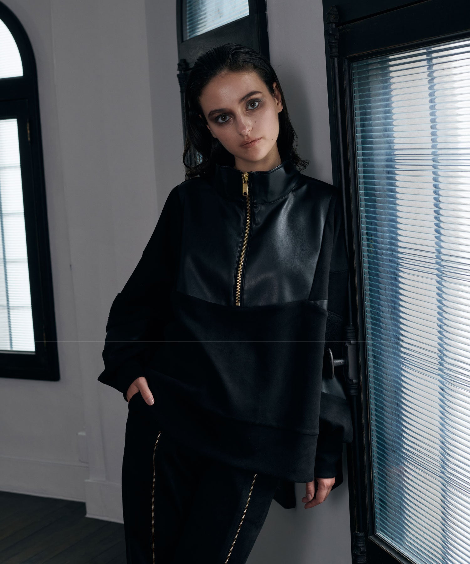 異素材切替ジッププルオーバー(セットアップ対応)