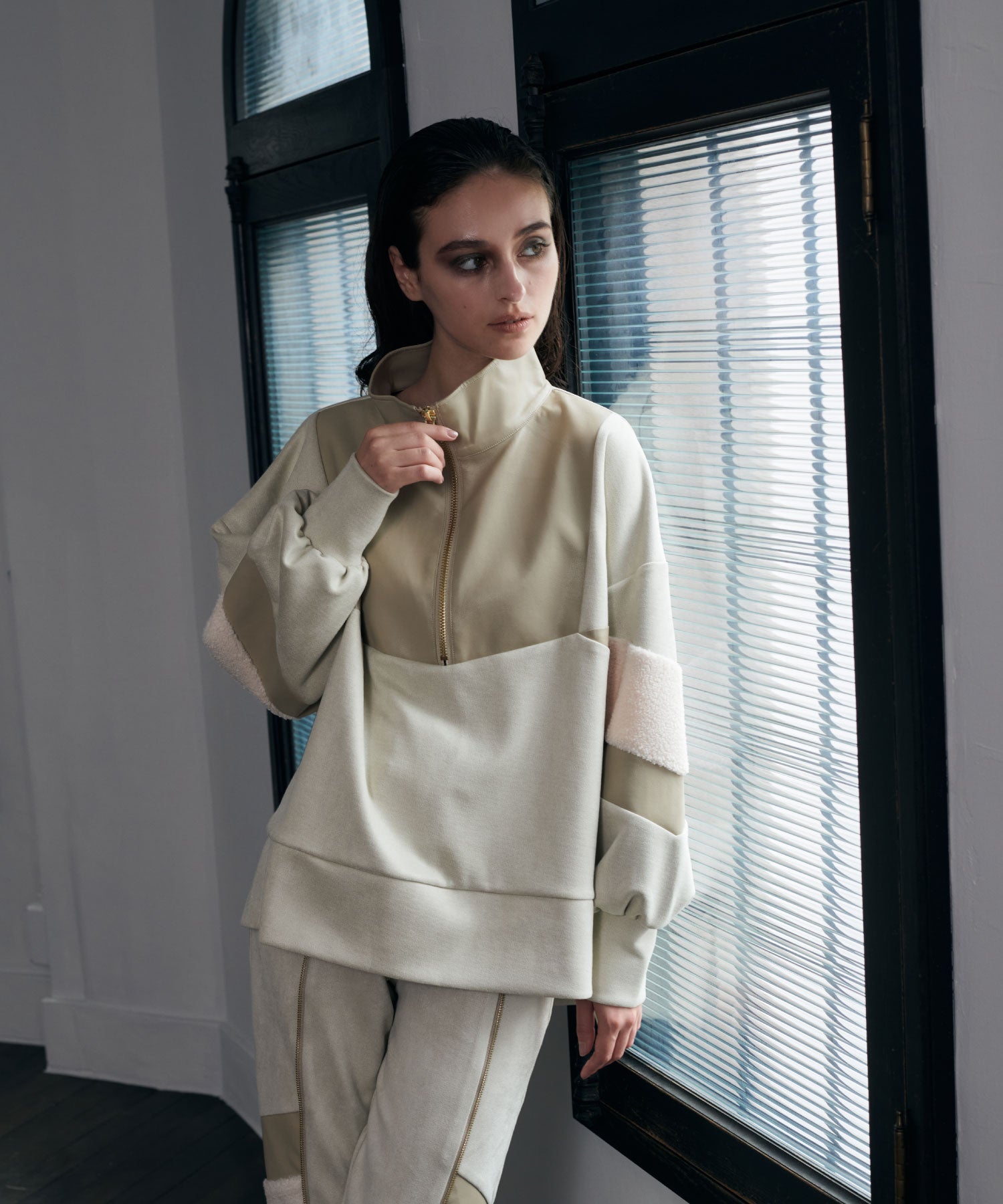 異素材切替ジッププルオーバー(セットアップ対応)