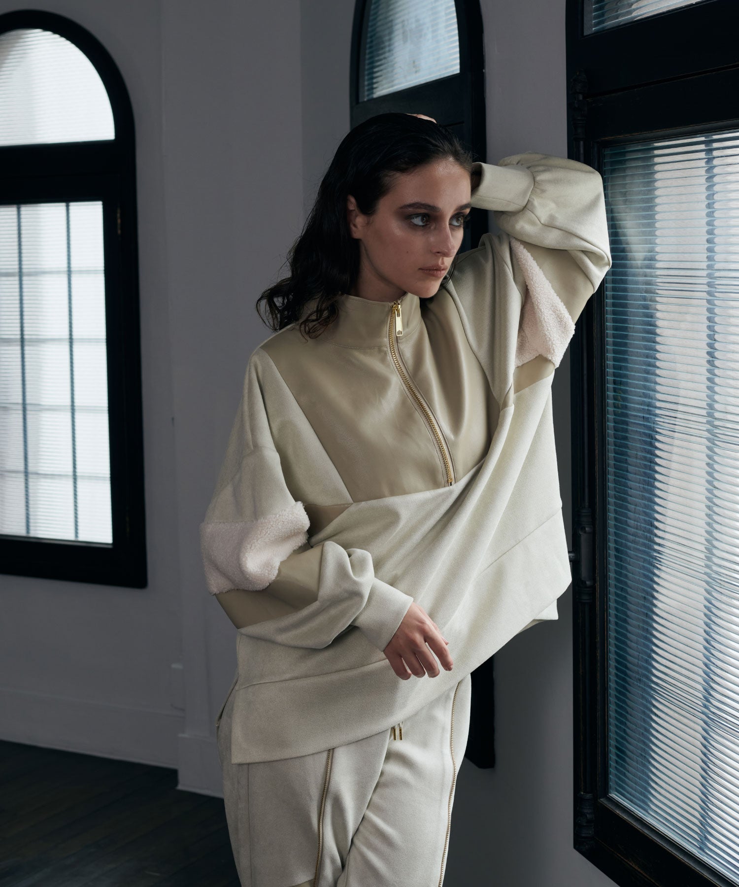 異素材切替ジッププルオーバー(セットアップ対応)