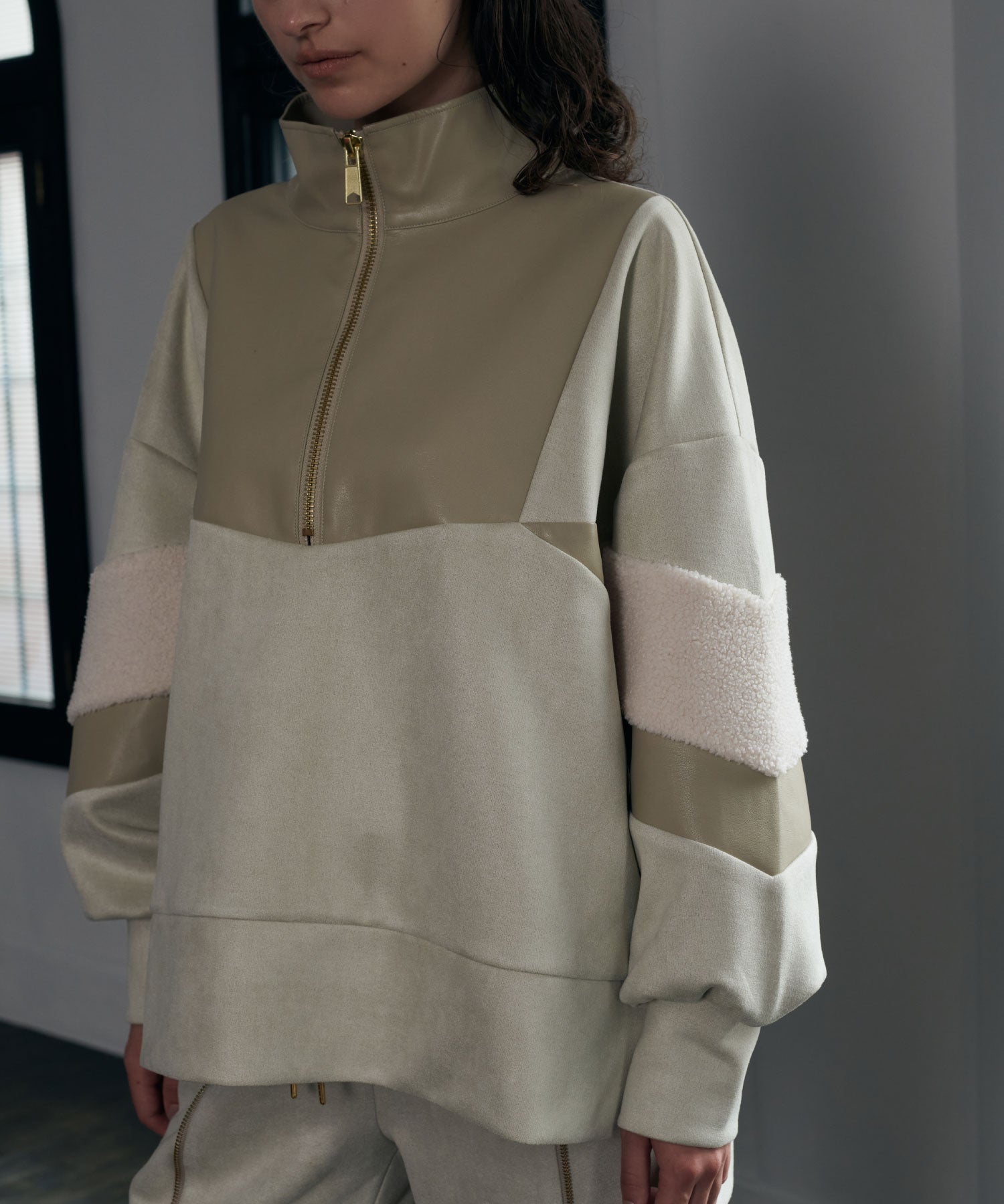 異素材切替ジッププルオーバー(セットアップ対応)