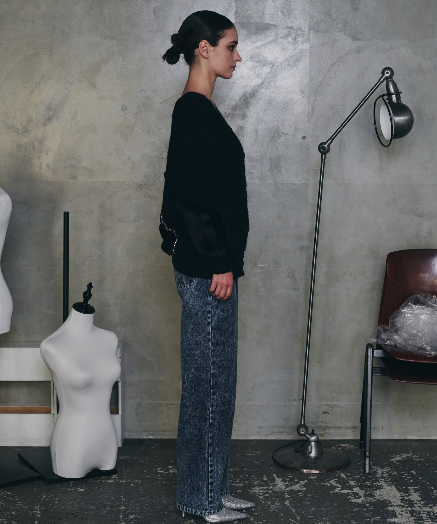 異素材切替チェーンカーディガン/ Material Switching Chain Cardigan