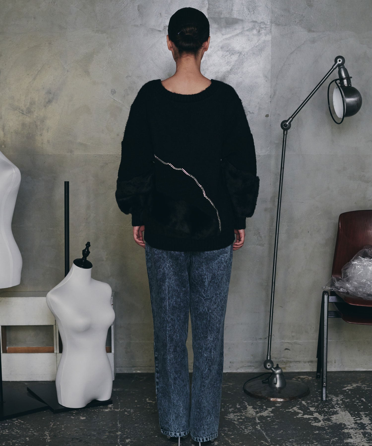 異素材切替チェーンカーディガン/ Material Switching Chain Cardigan