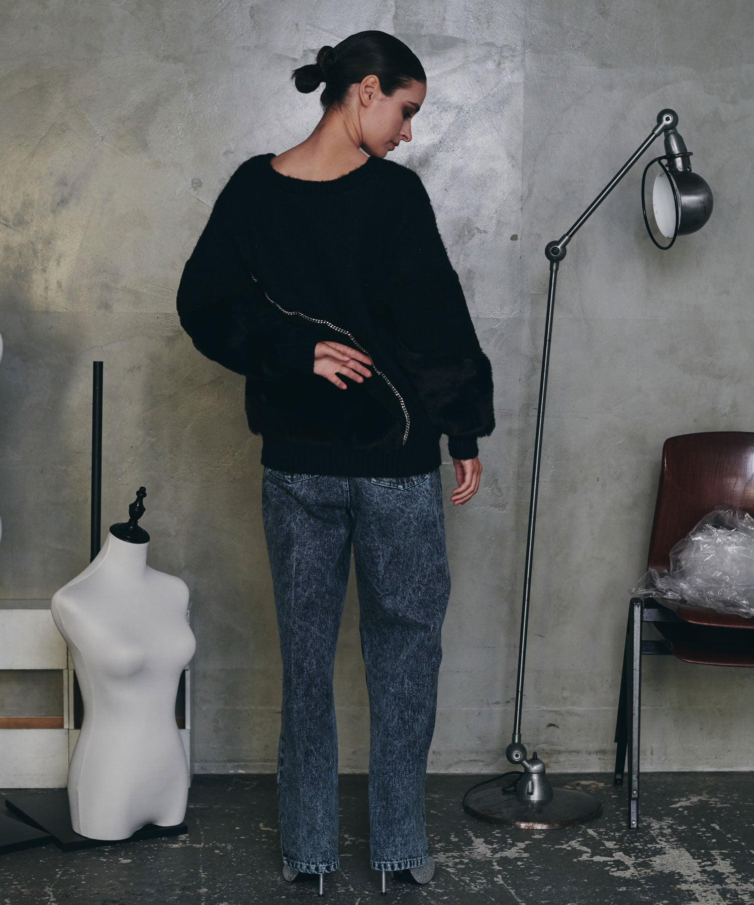 異素材切替チェーンカーディガン/ Material Switching Chain Cardigan