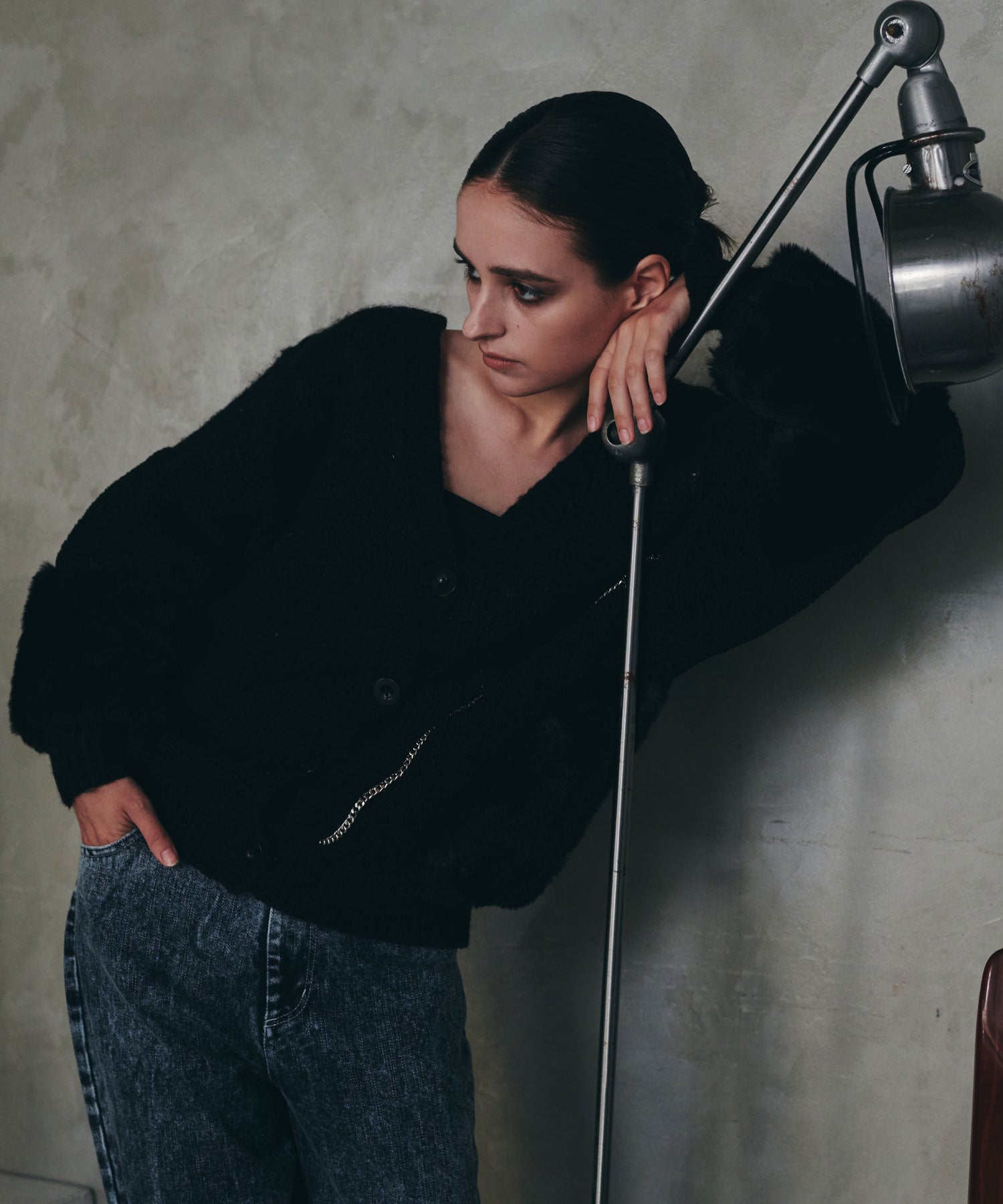 異素材切替チェーンカーディガン/ Material Switching Chain Cardigan