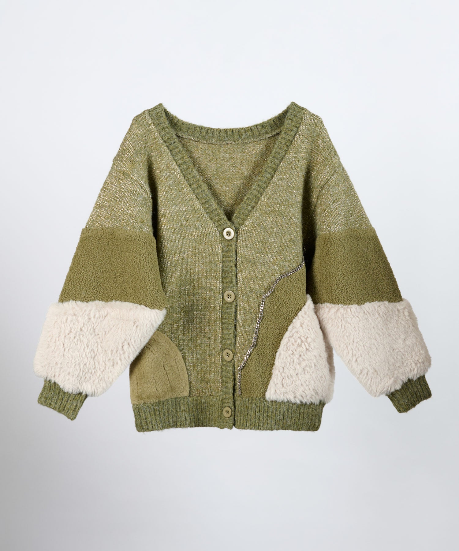 異素材切替チェーンカーディガン/ Material Switching Chain Cardigan
