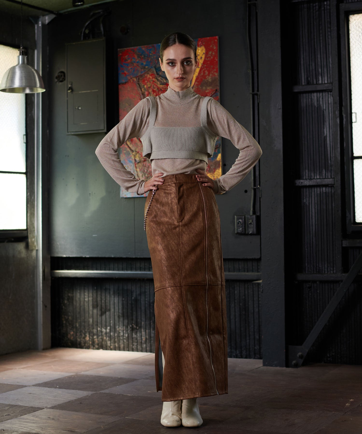 ジップレザーロングスカート