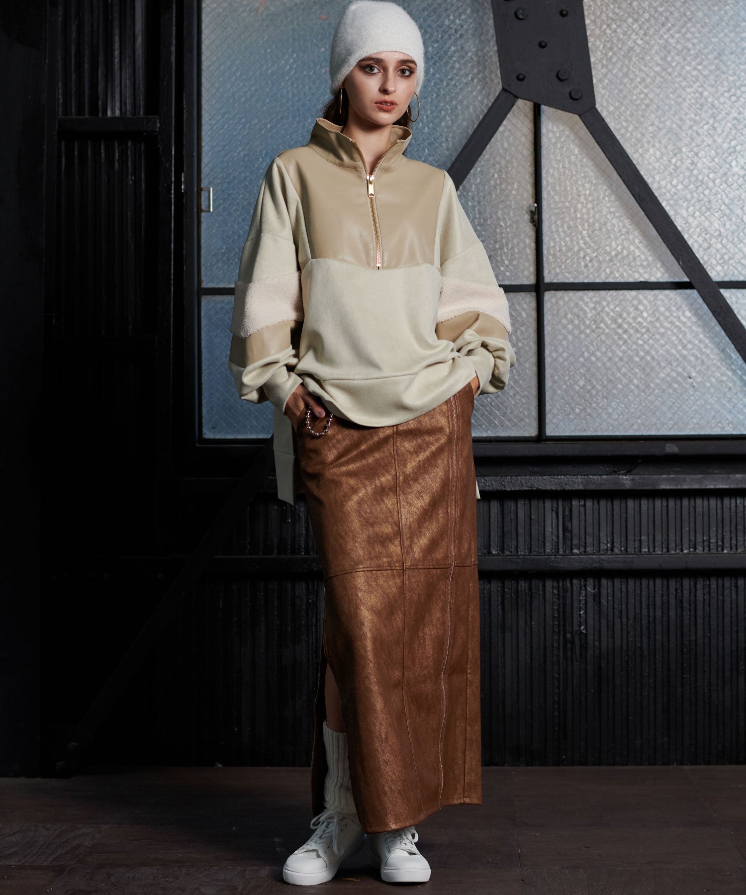 異素材切替ジッププルオーバー(セットアップ対応)