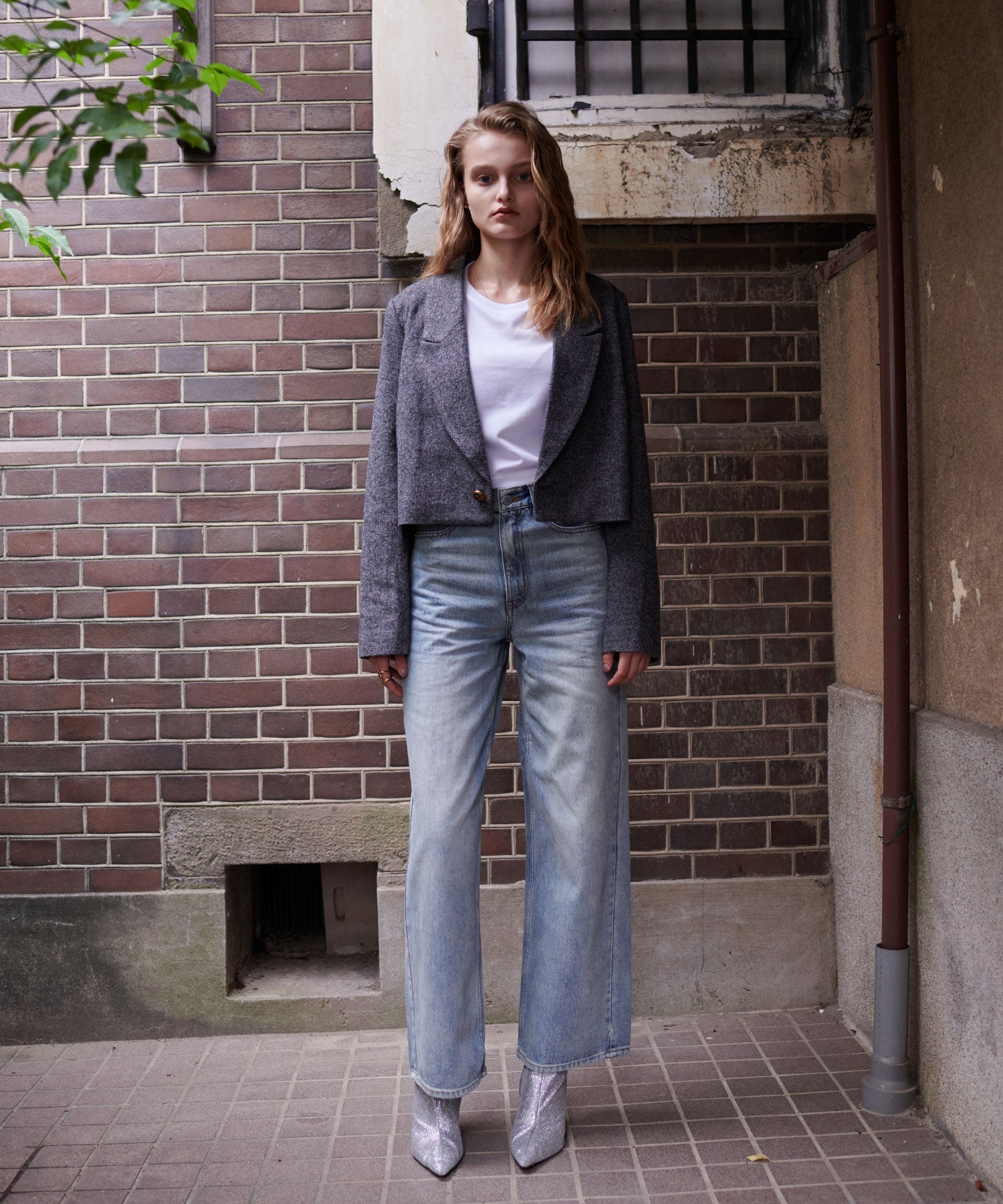 ラインエフェクトストレートワイドデニム