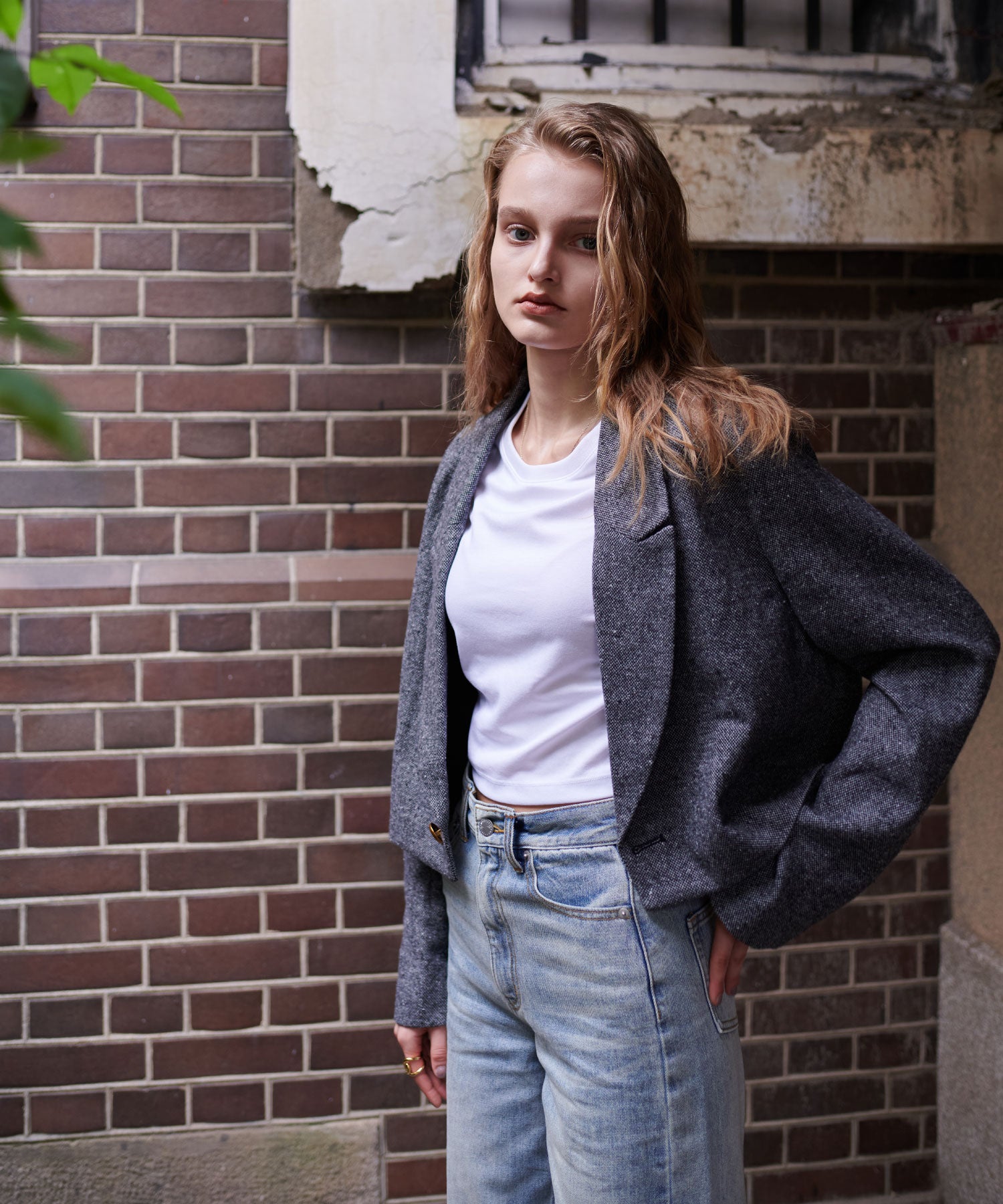 ラインエフェクトストレートワイドデニム