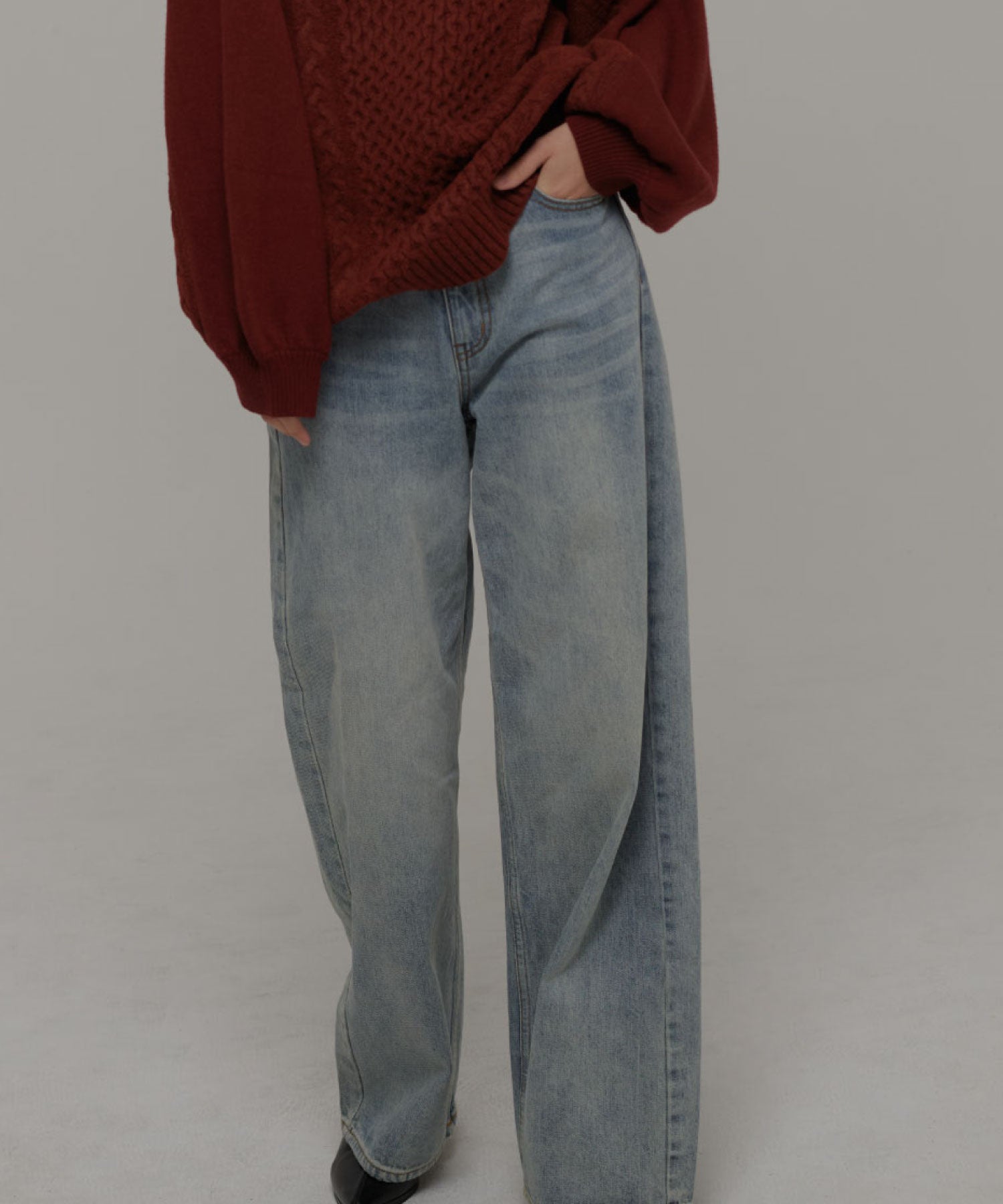 ラインエフェクトストレートワイドデニム