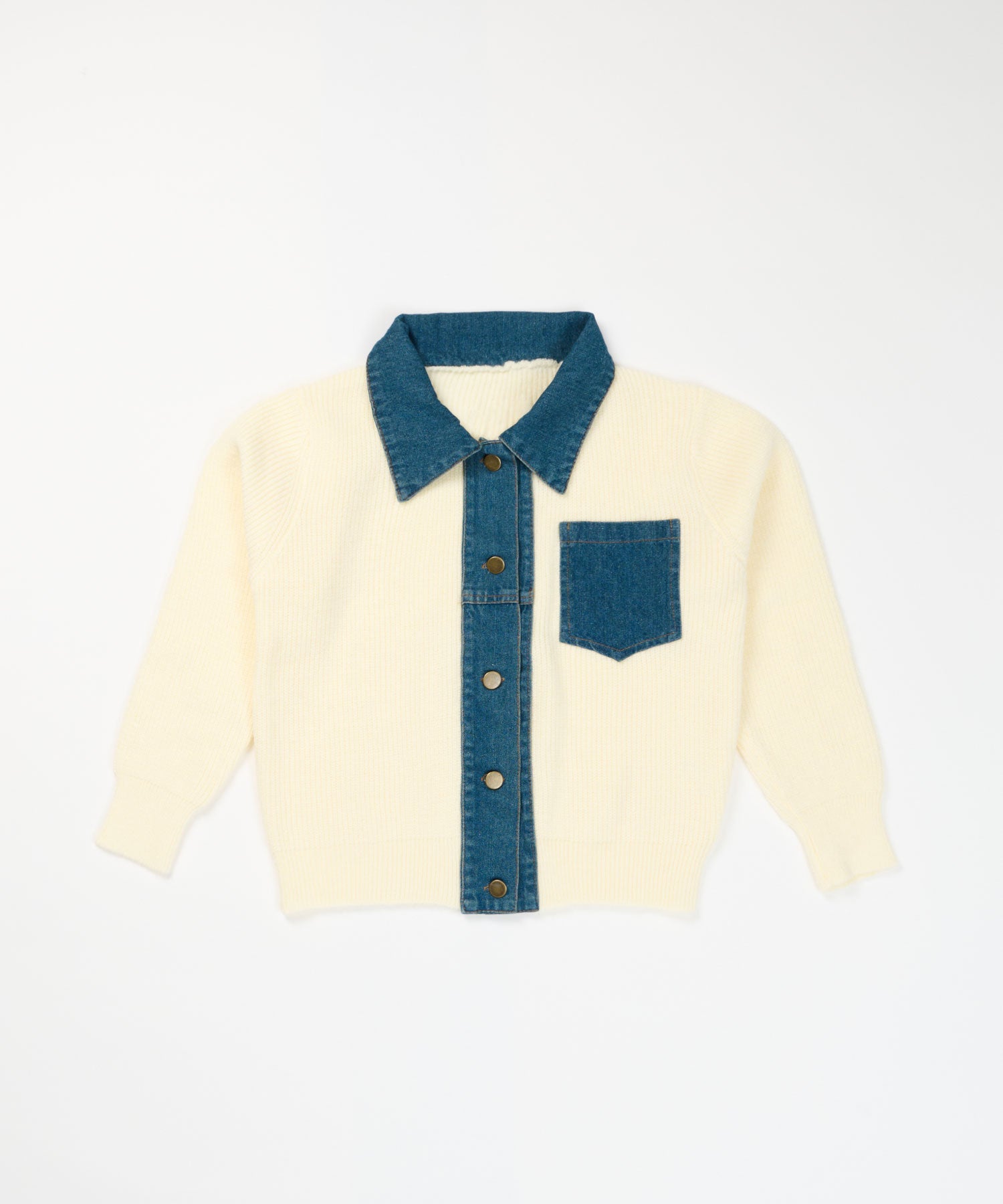 Denim-switch knit shirt
