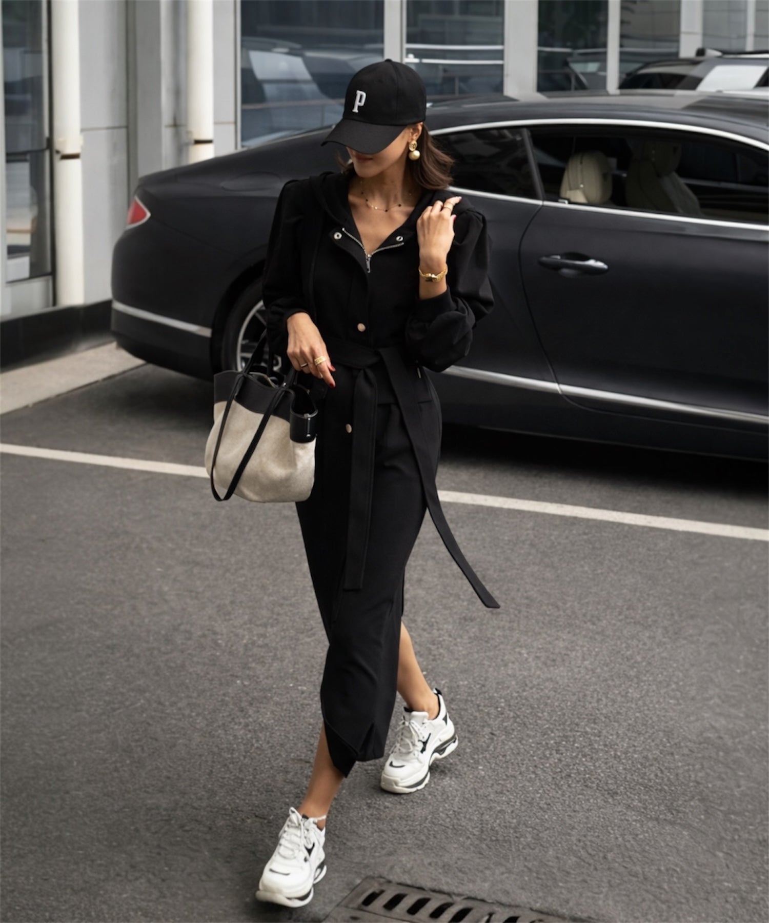 【一部ご予約商品】ピンタック・フーディワンピース