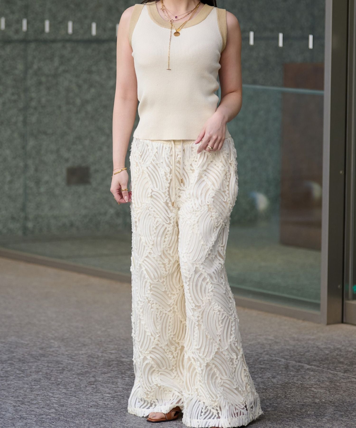 アームバイカラータンク(配色ディテールで大人映え)/Arm Bicolor Knit Tank