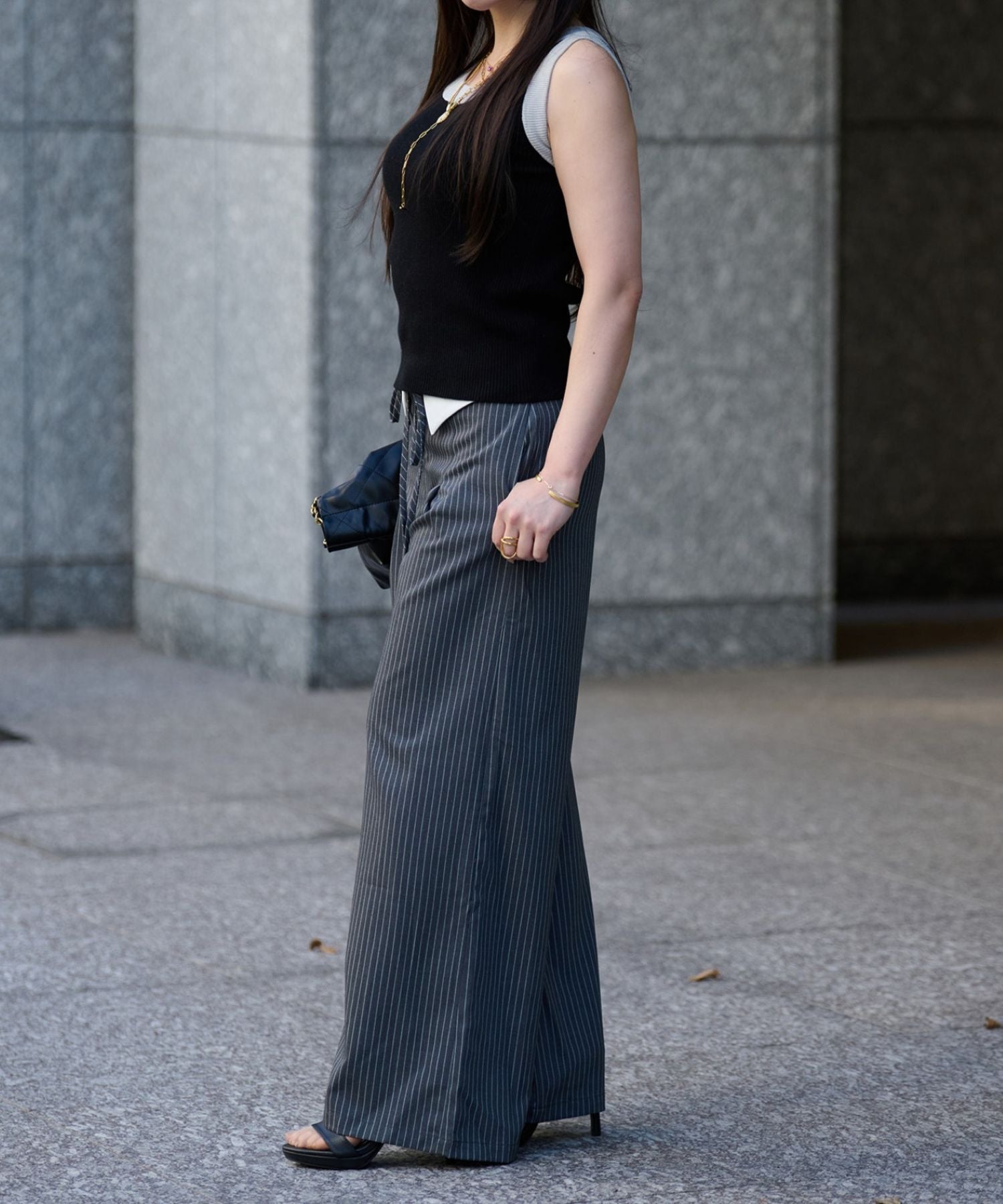 アームバイカラータンク(配色ディテールで大人映え)/Arm Bicolor Knit Tank