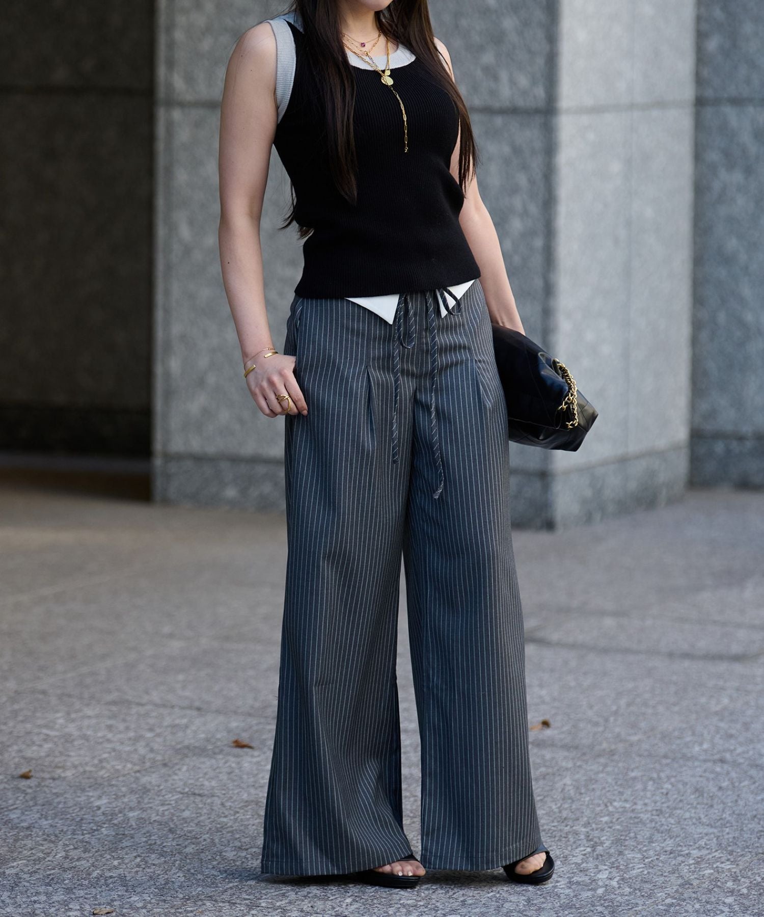 アームバイカラータンク(配色ディテールで大人映え)/Arm Bicolor Knit Tank