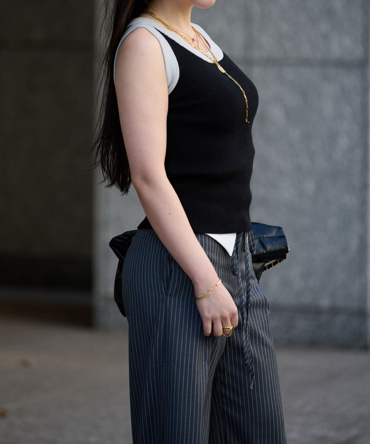 アームバイカラータンク(配色ディテールで大人映え)/Arm Bicolor Knit Tank