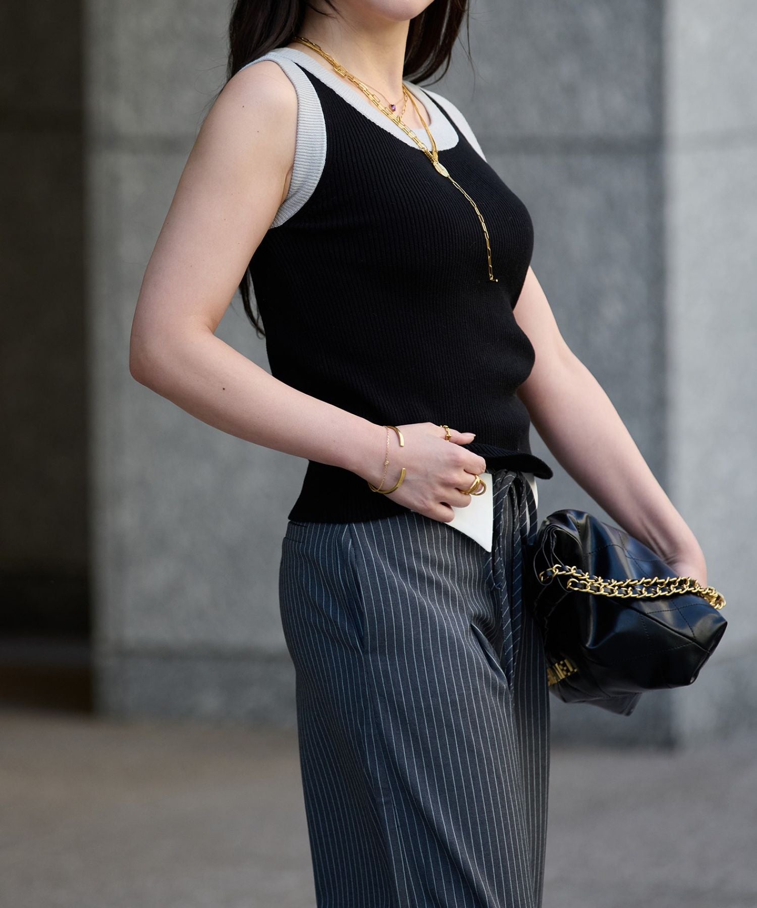 アームバイカラータンク(配色ディテールで大人映え)/Arm Bicolor Knit Tank