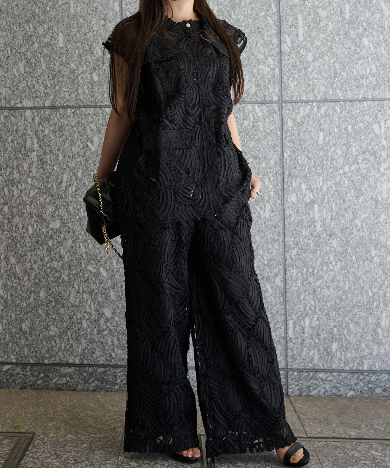 エンボスレーストップス(セットアップ対応/1枚で映える主役級)/Embossed Lace Tops