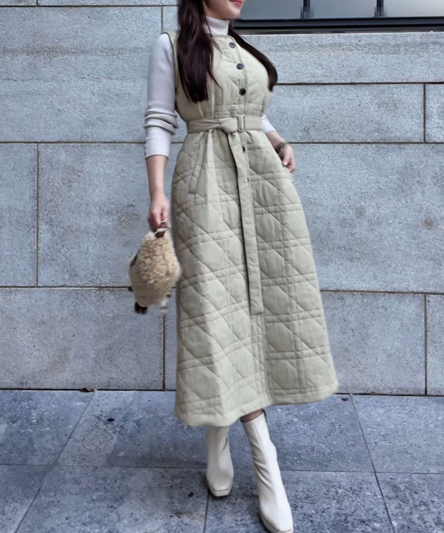 キルティングロングジレワンピース