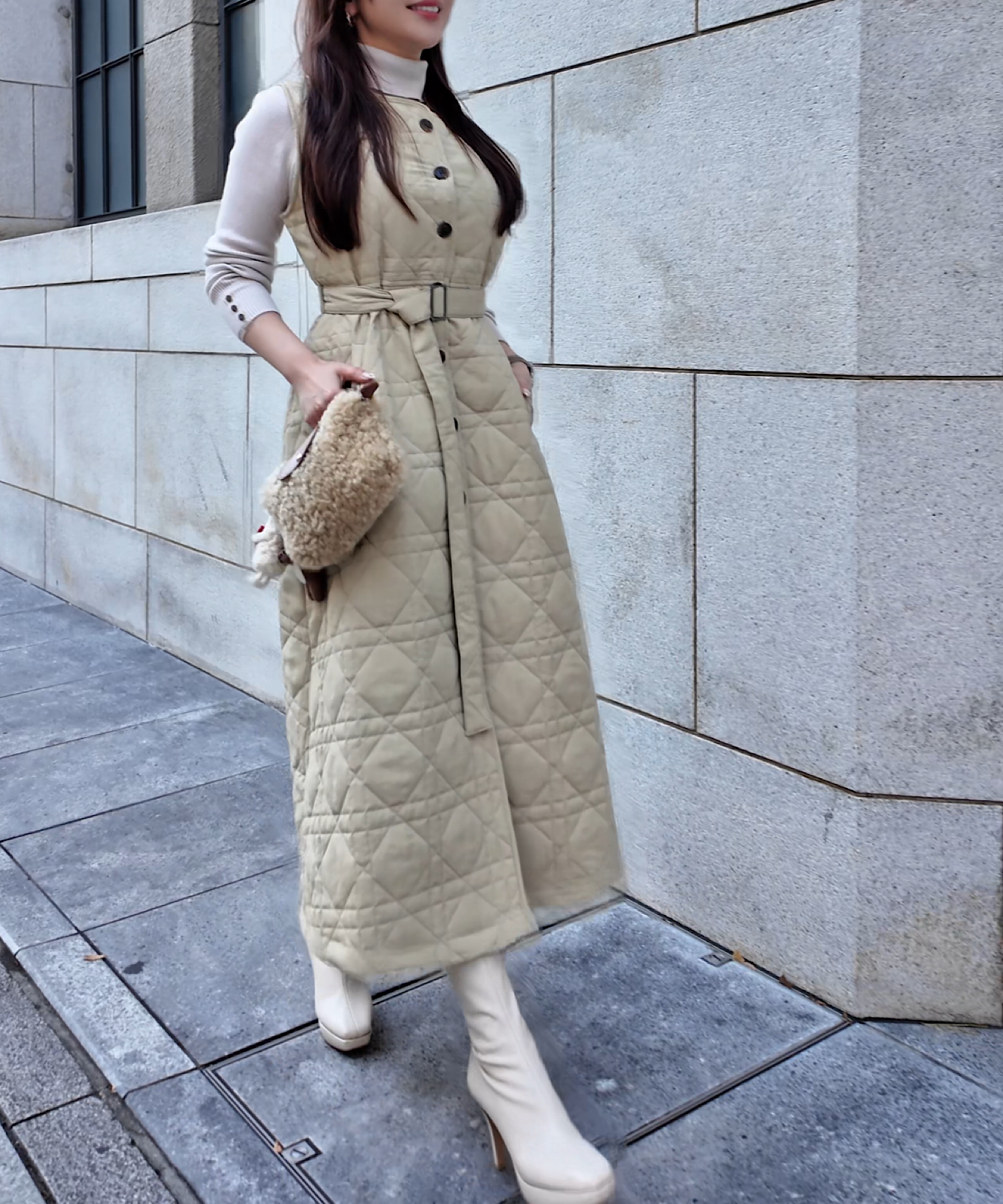 キルティングロングジレワンピース