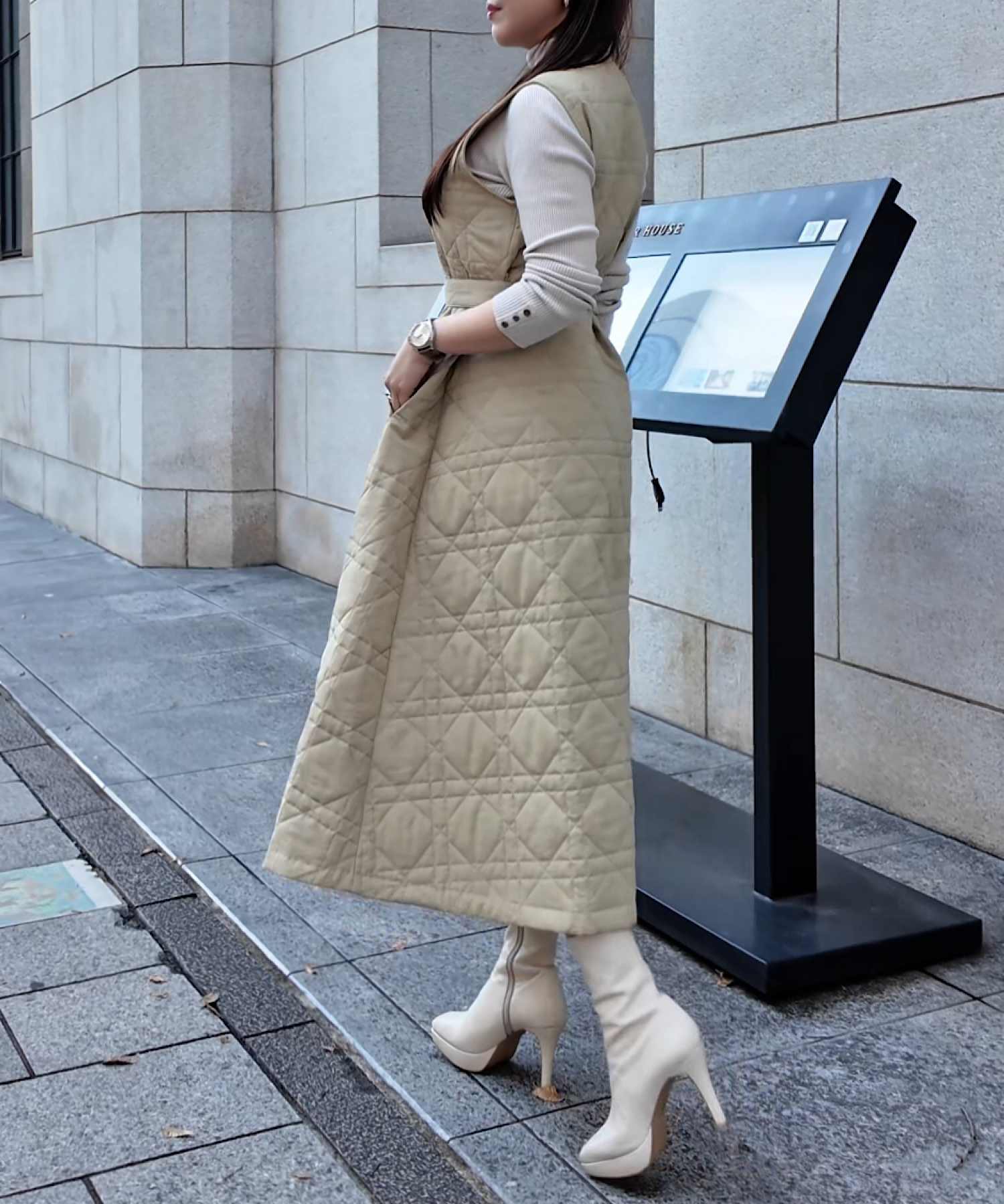 キルティングロングジレワンピース