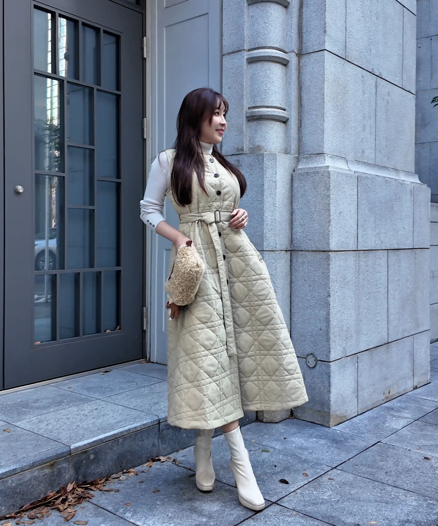 キルティングロングジレワンピース