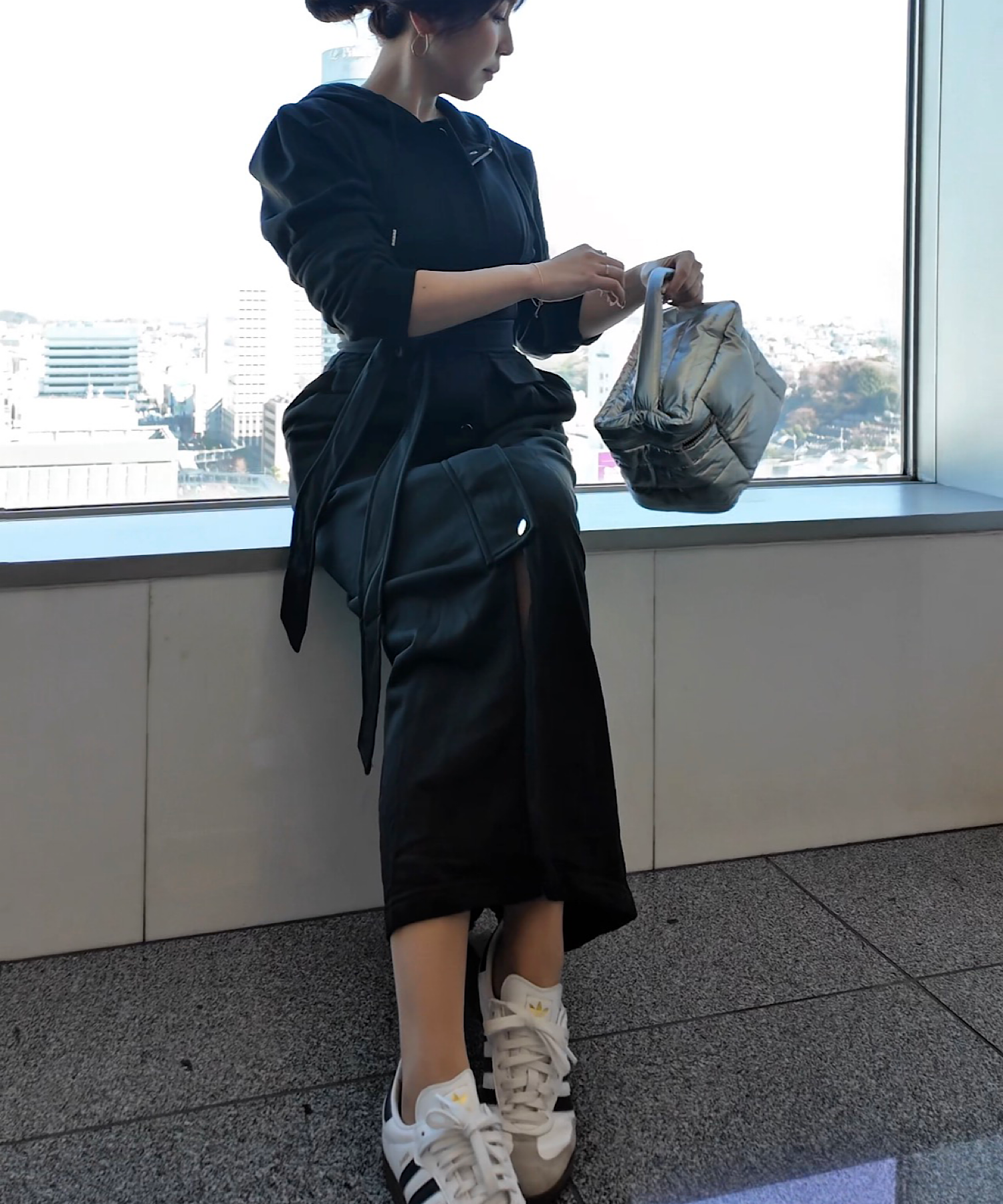 【一部ご予約商品】ピンタック・フーディワンピース