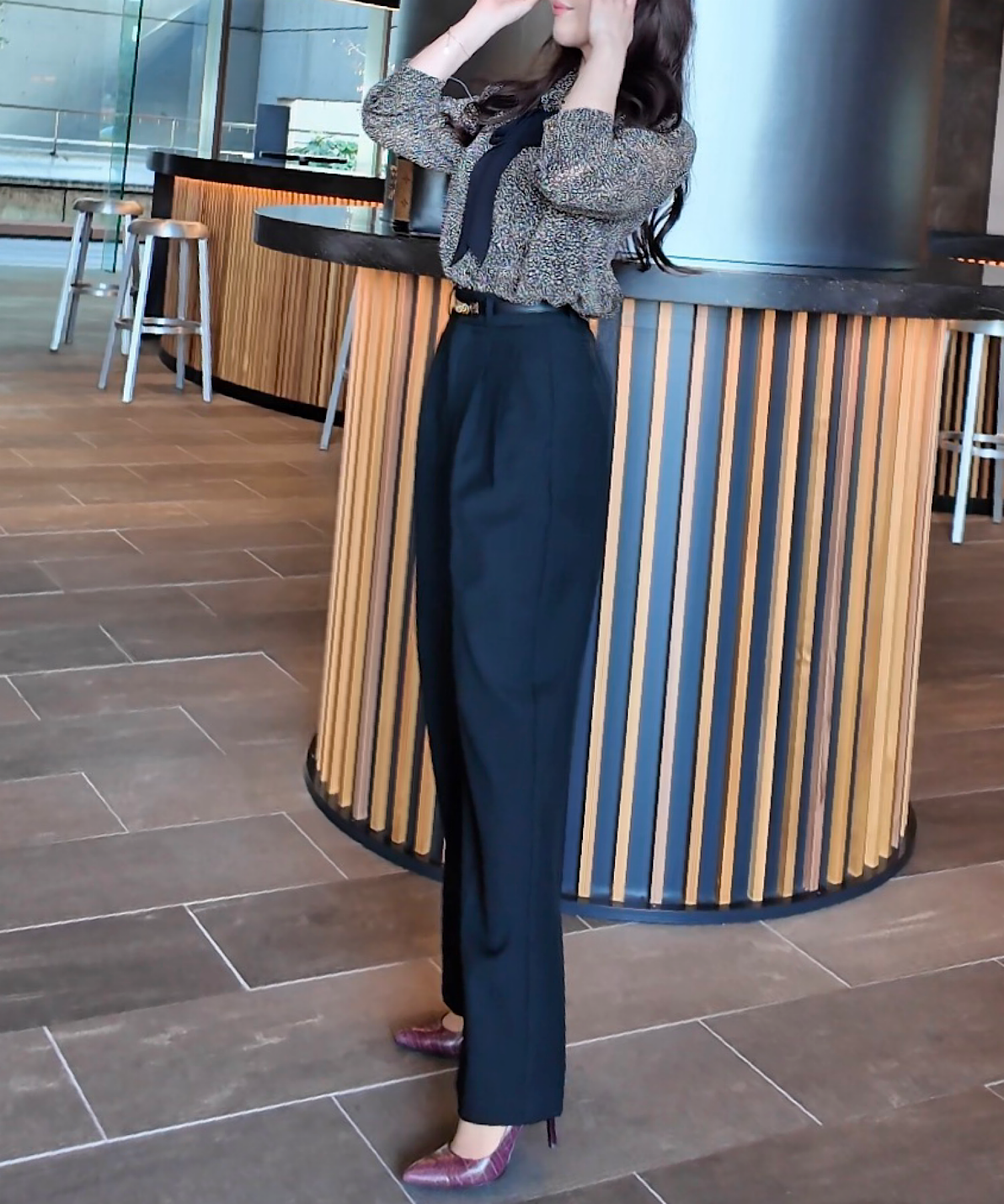 レオパード柄 シアーボウタイブラウス