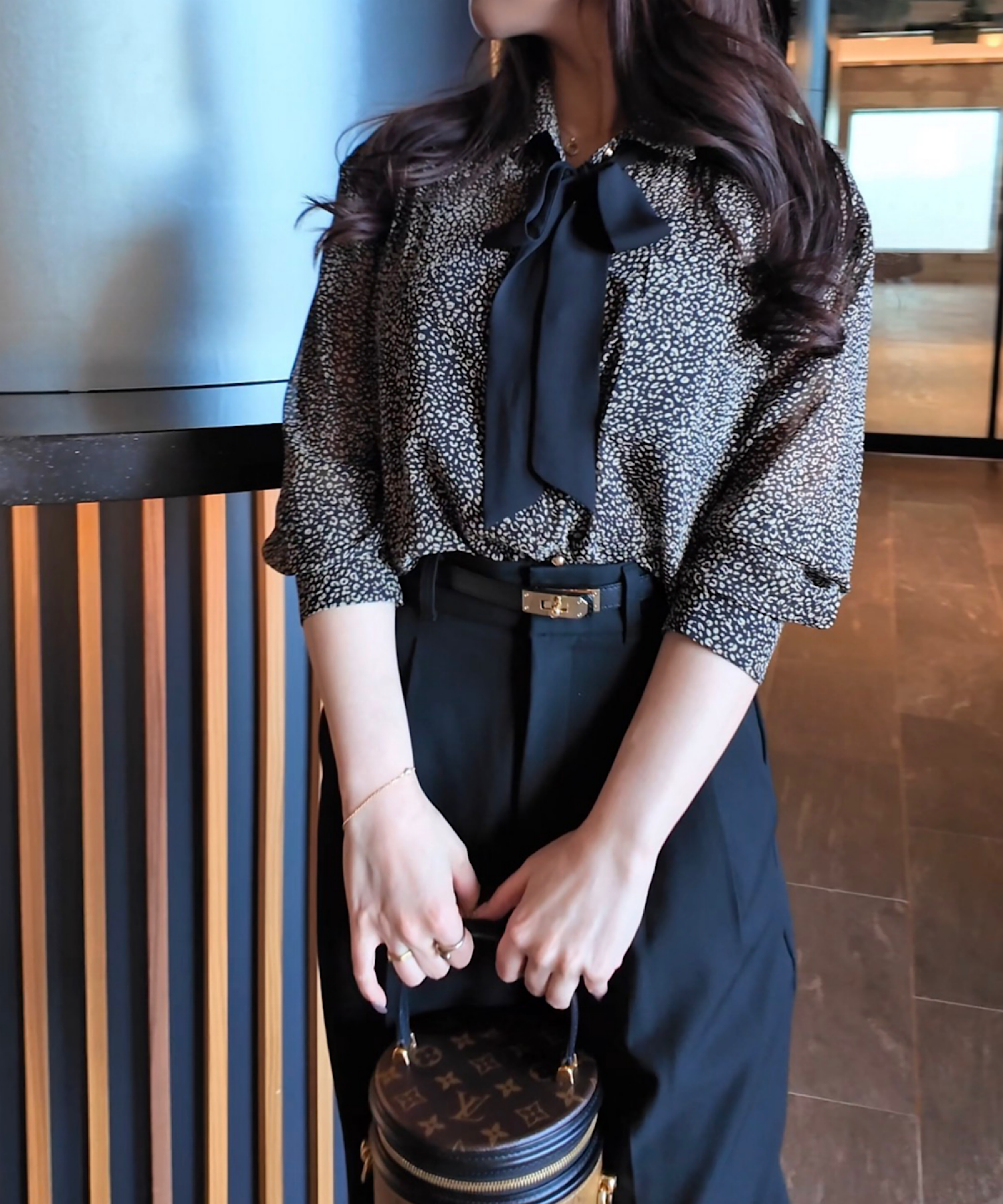 レオパード柄 シアーボウタイブラウス