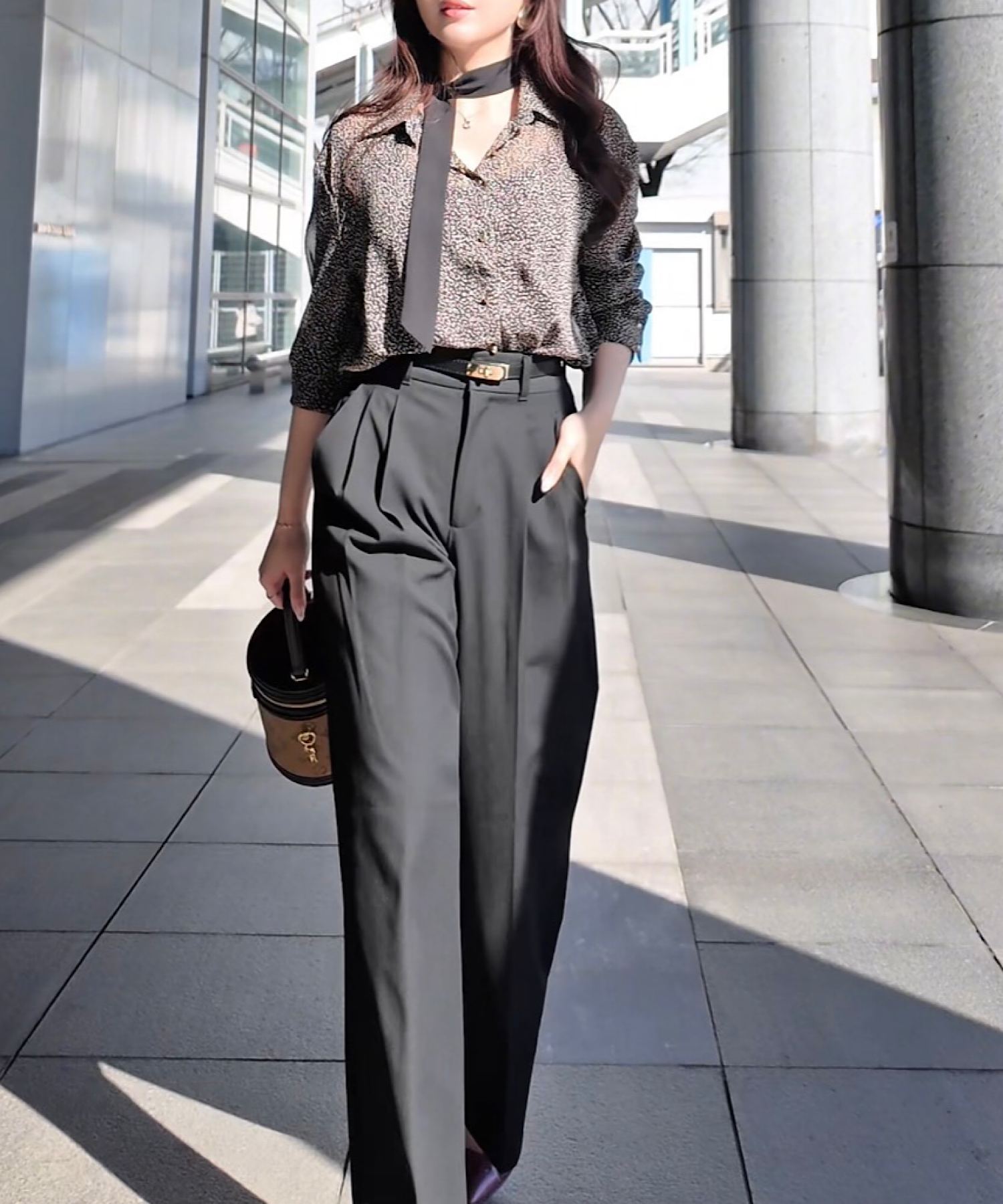 レオパード柄 シアーボウタイブラウス