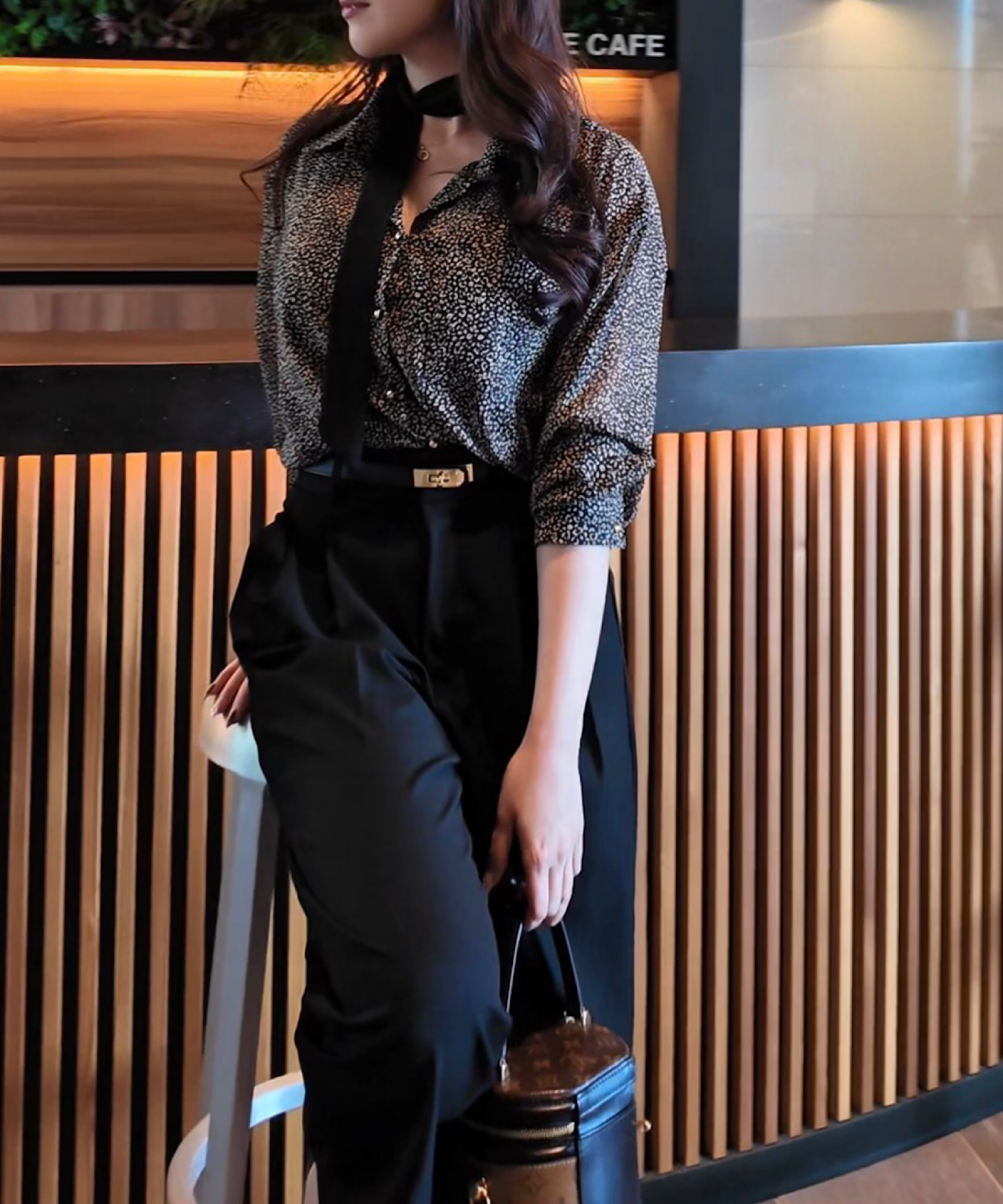 レオパード柄 シアーボウタイブラウス