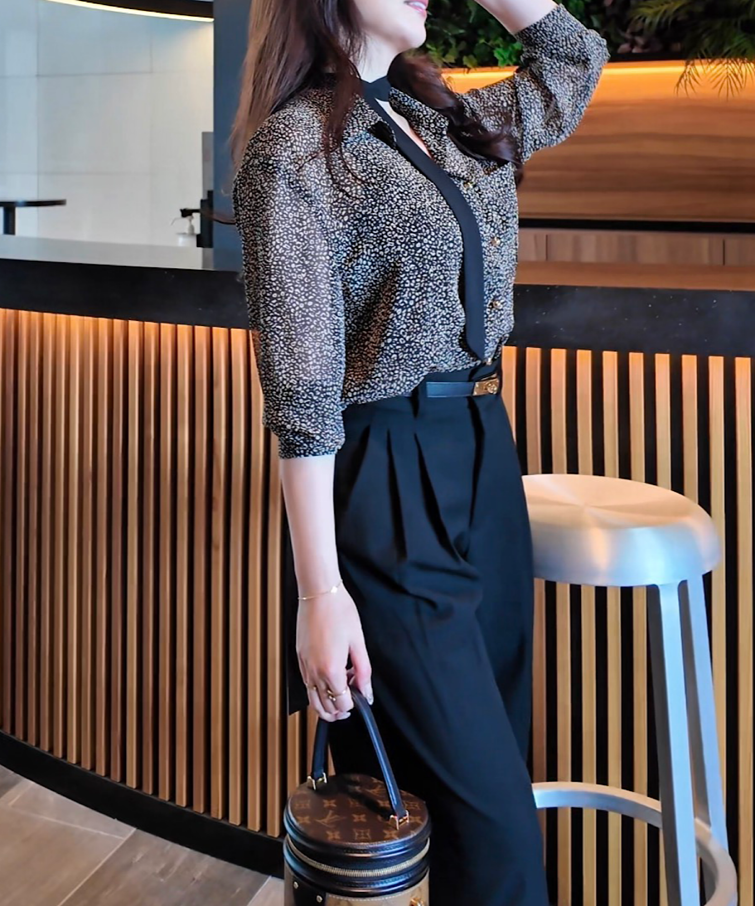 レオパード柄 シアーボウタイブラウス