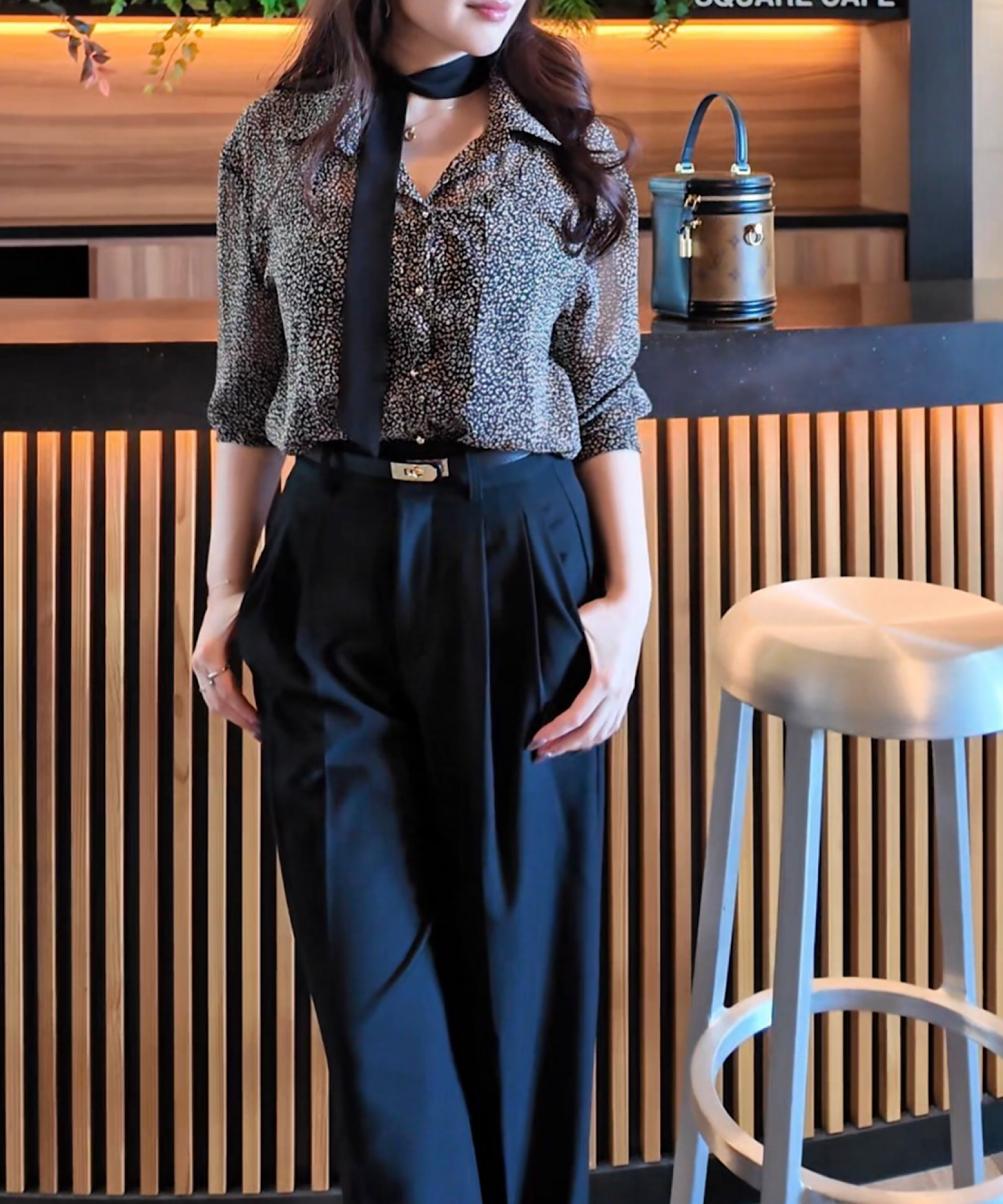 レオパード柄 シアーボウタイブラウス