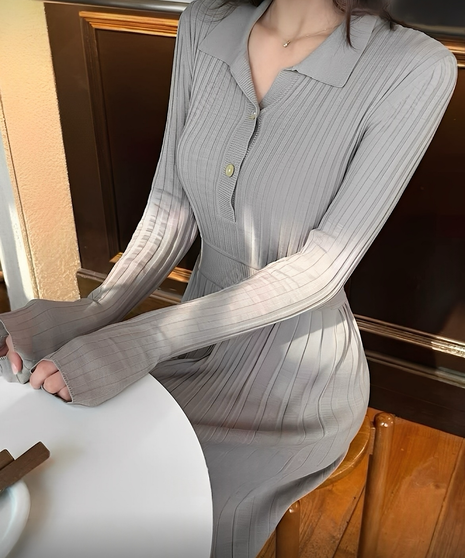 ウエストシェイプリブニットワンピース/Waist-Shape Rib Knit Dress