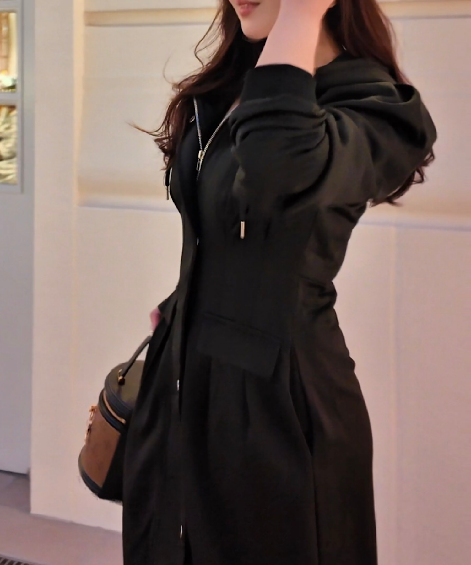 【一部ご予約商品】ピンタック・フーディワンピース