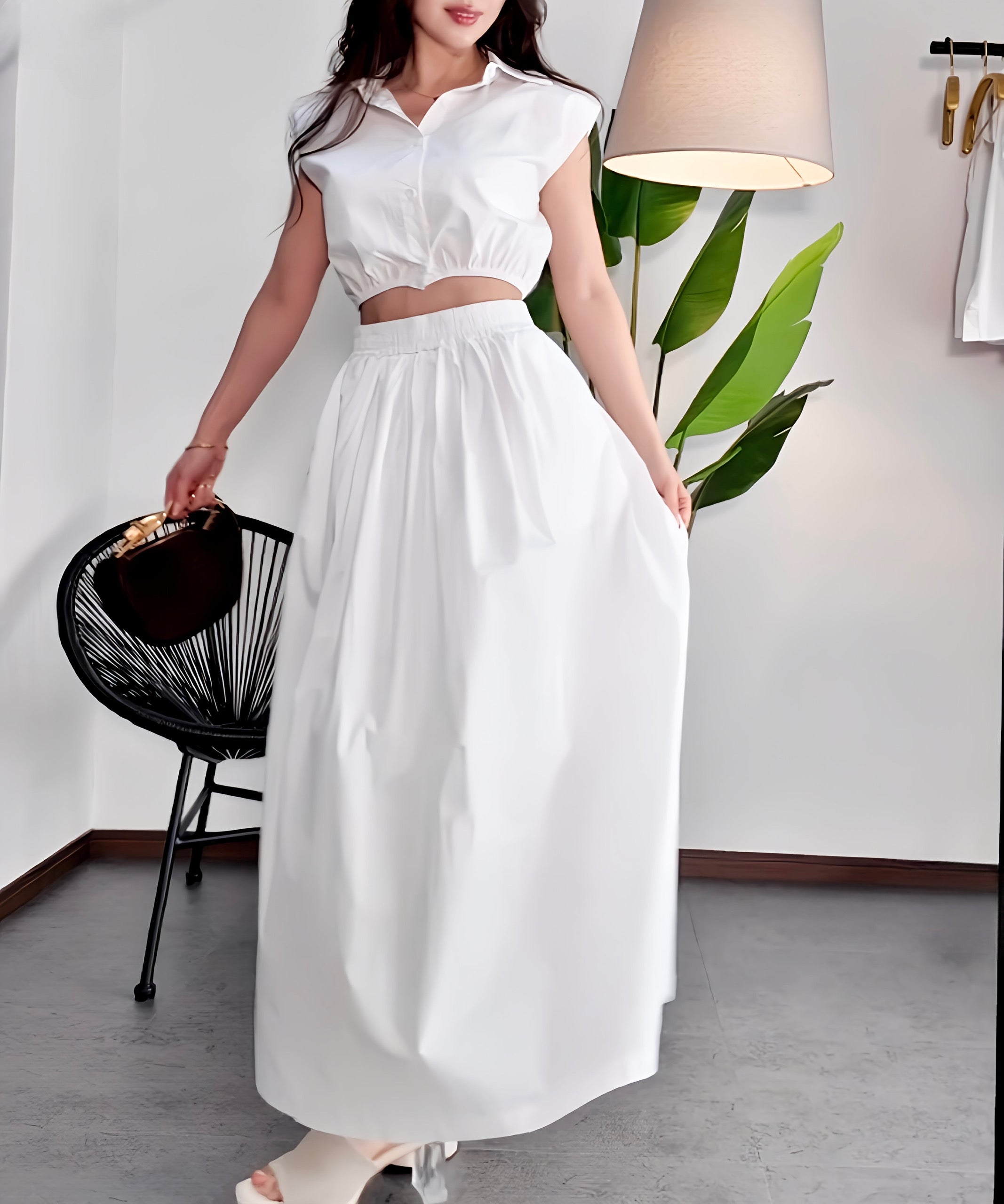 コンパクトシャツ&スカートセット(美バランスで魅せるセットアップ)/Compact Shirt & Skirt Set