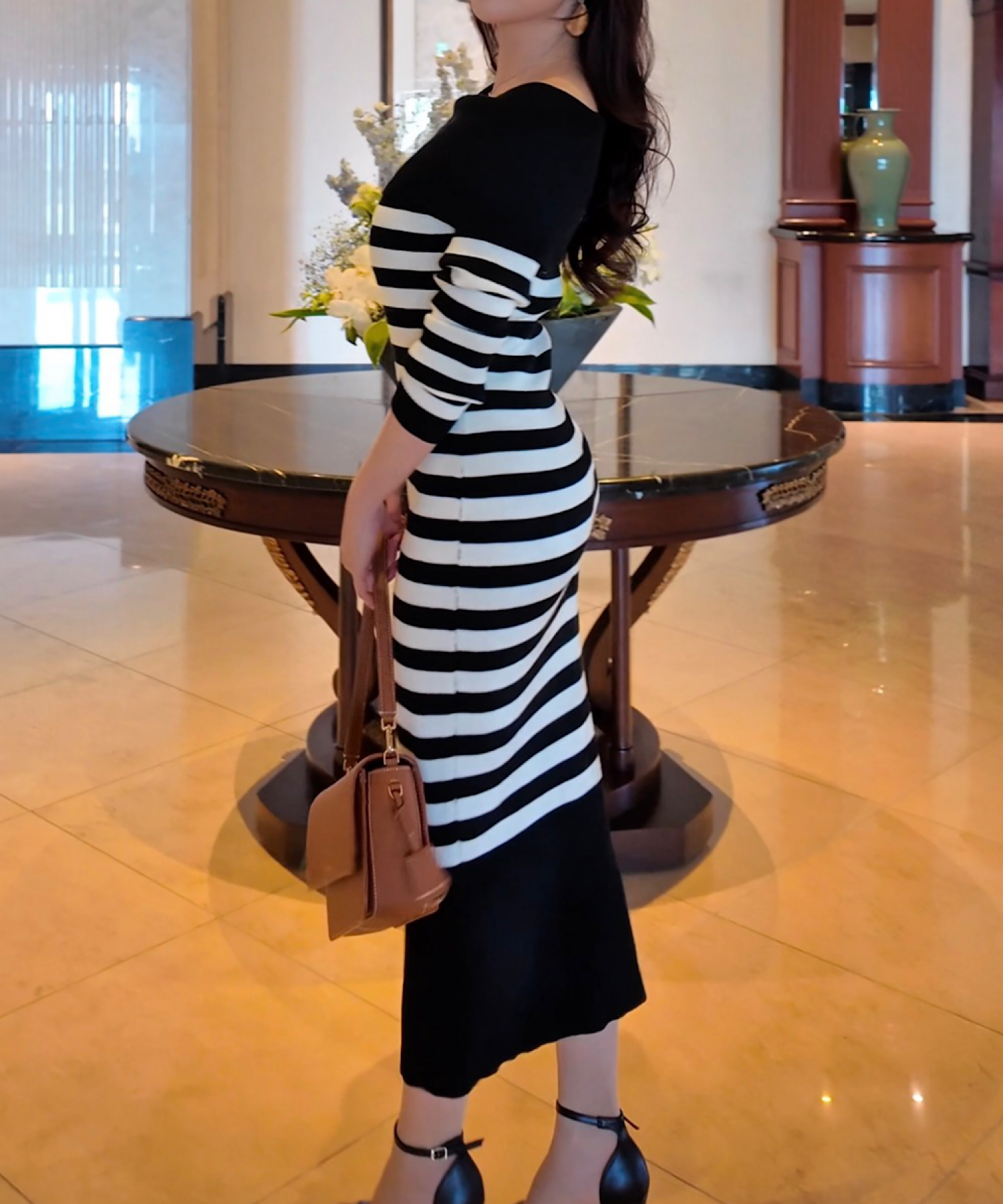 ボーダーオフショルダー ニットワンピース