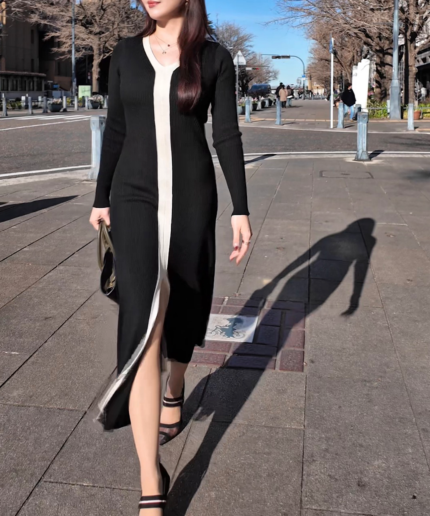 コントラストライン ロングニットワンピース