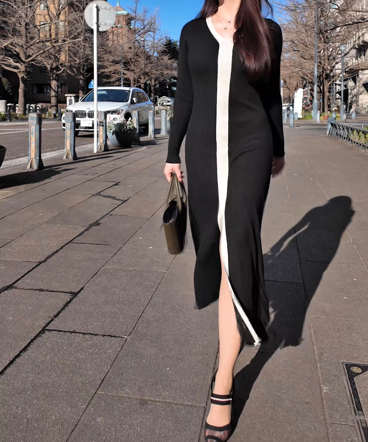 コントラストライン ロングニットワンピース