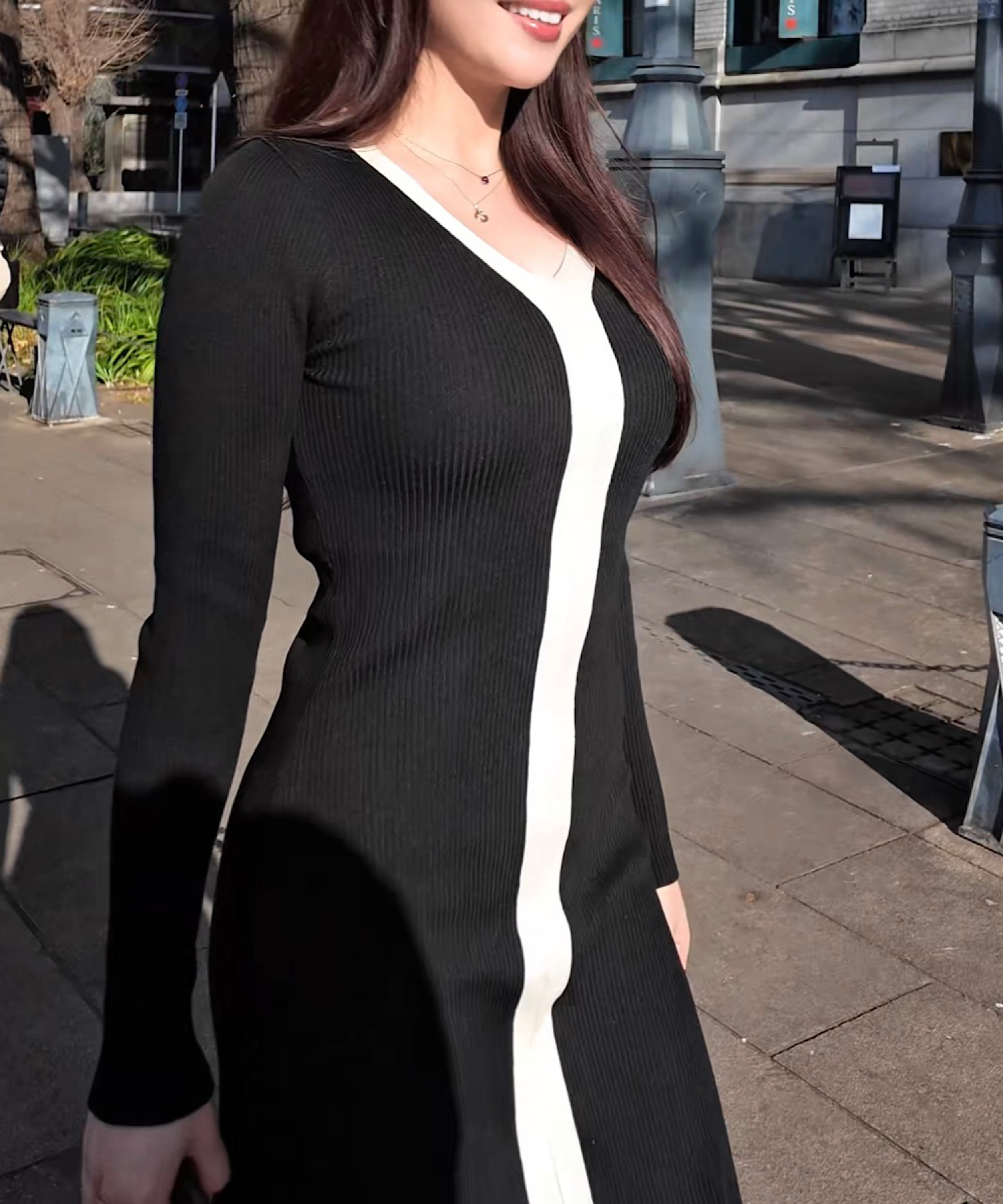 コントラストライン ロングニットワンピース