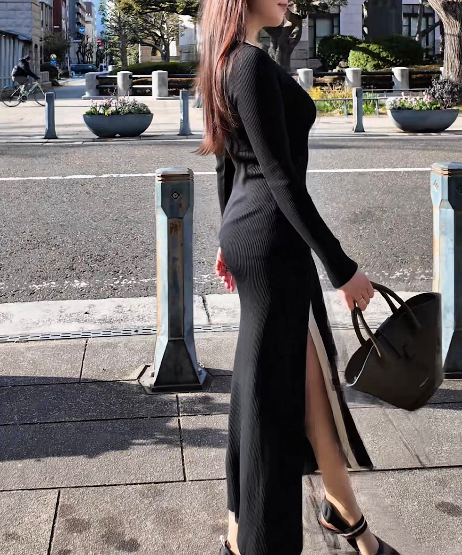 コントラストライン ロングニットワンピース