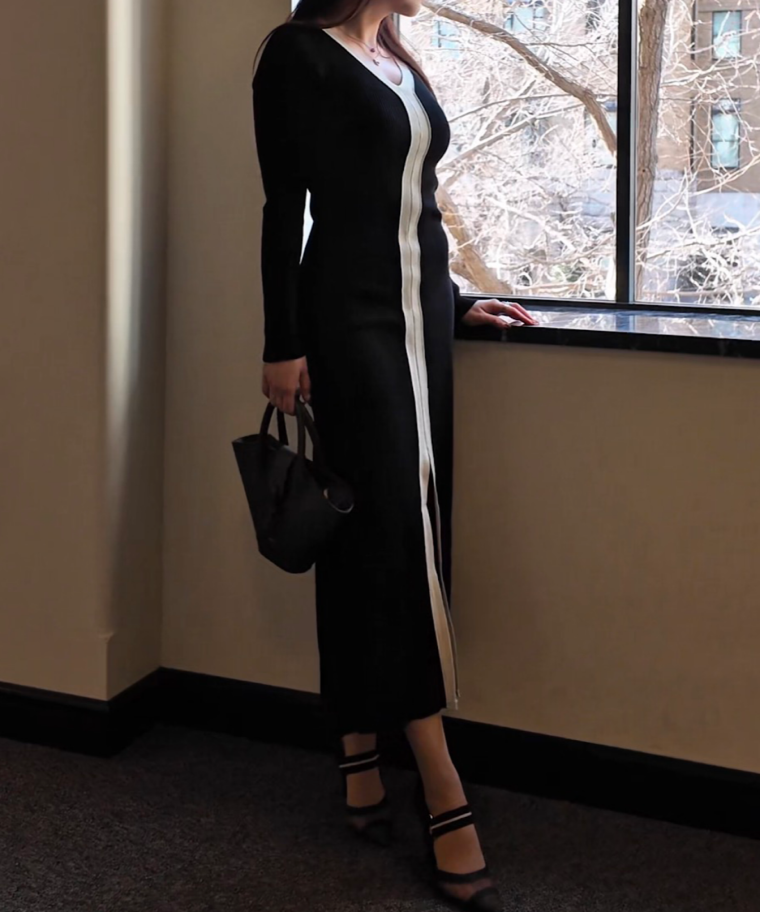 コントラストライン ロングニットワンピース