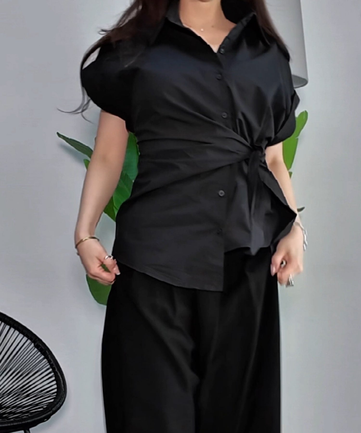 アシメラップ 半袖シャツ(結びディテールでサマになる)/ベリーシルエット