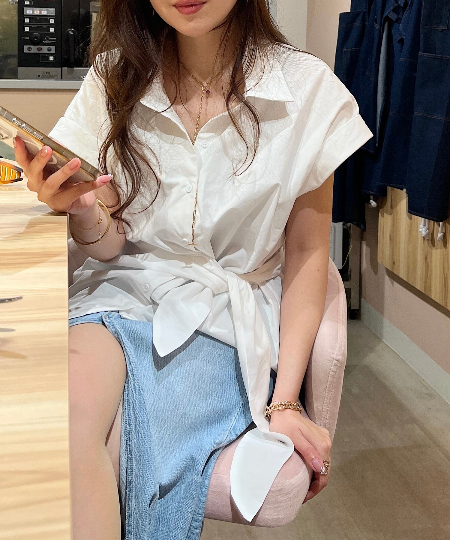 アシメラップ 半袖シャツ(結びディテールでサマになる)/ベリーシルエット