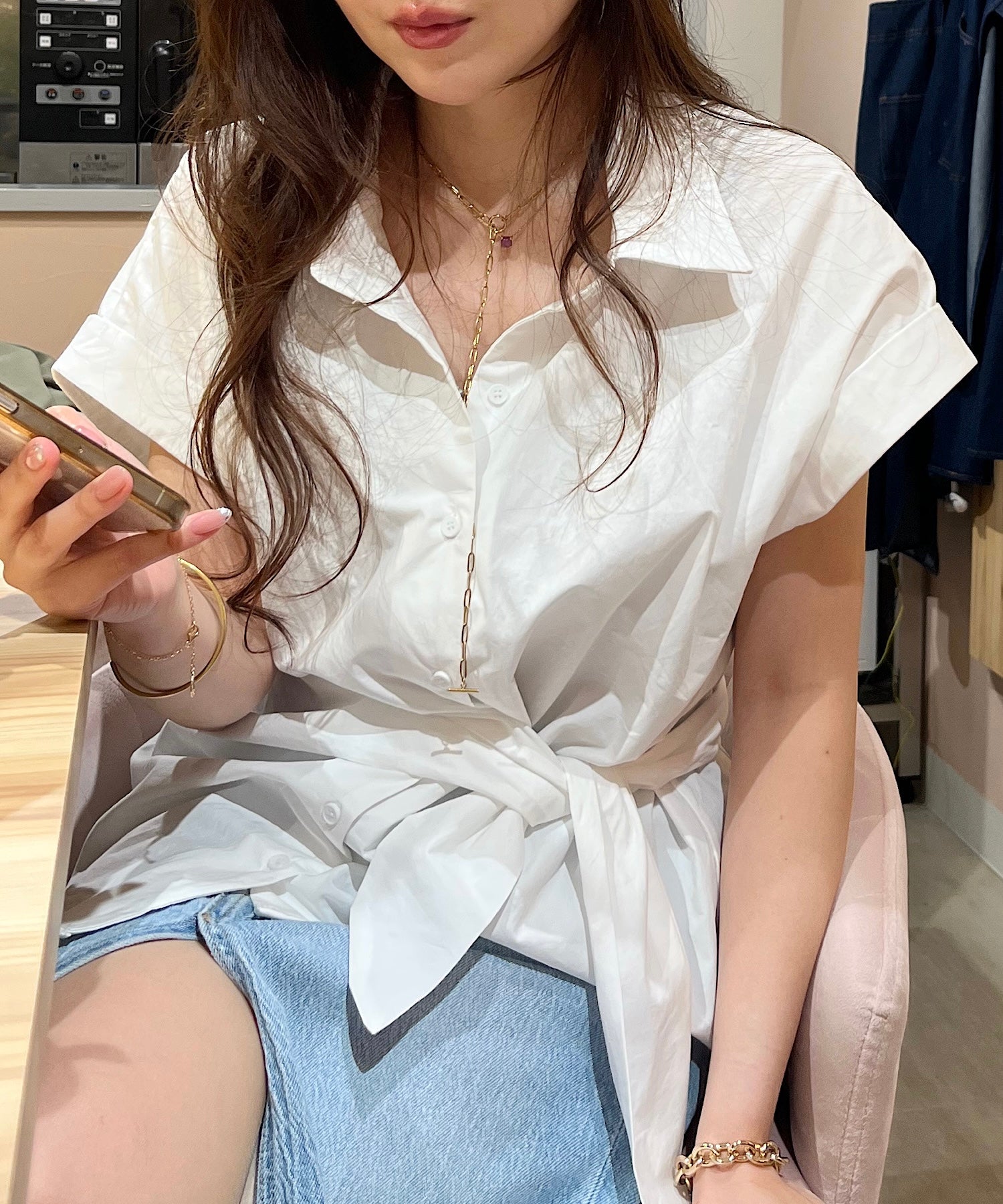 アシメラップ 半袖シャツ(結びディテールでサマになる)/ベリーシルエット