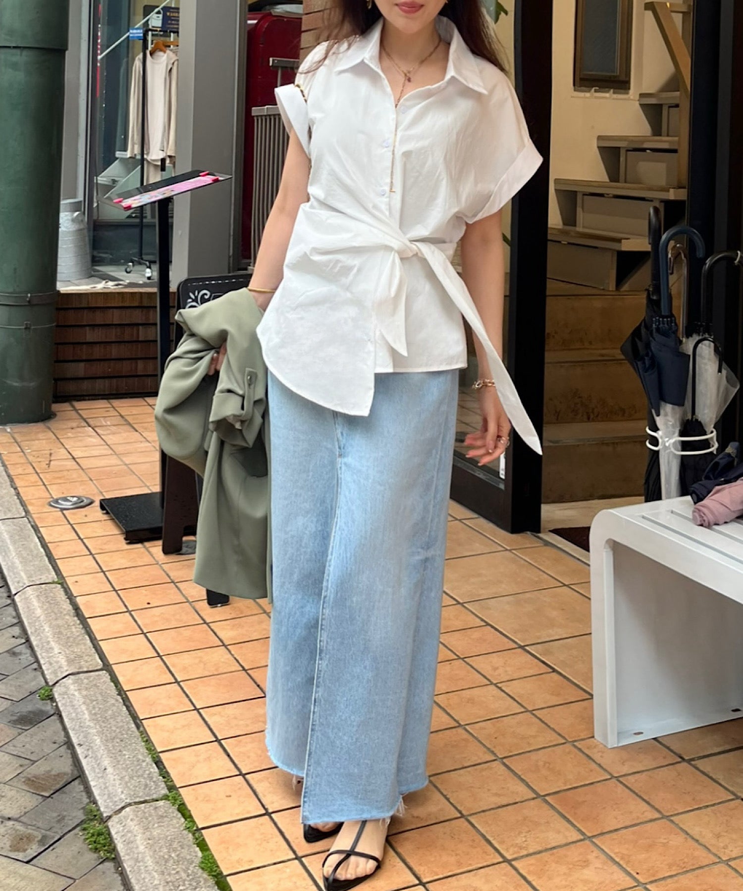 アシメラップ 半袖シャツ(結びディテールでサマになる)/ベリーシルエット