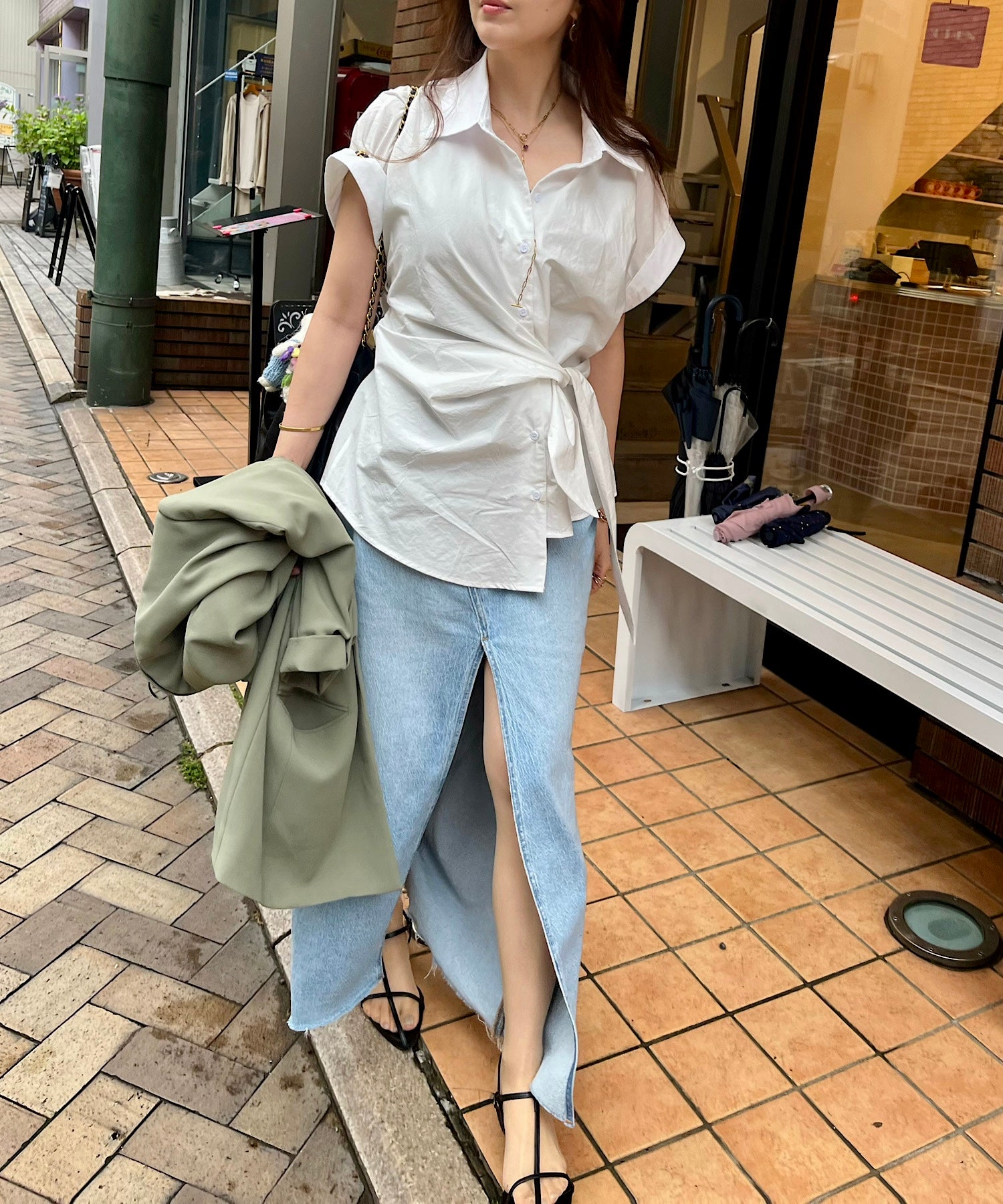 アシメラップ 半袖シャツ(結びディテールでサマになる)/ベリーシルエット