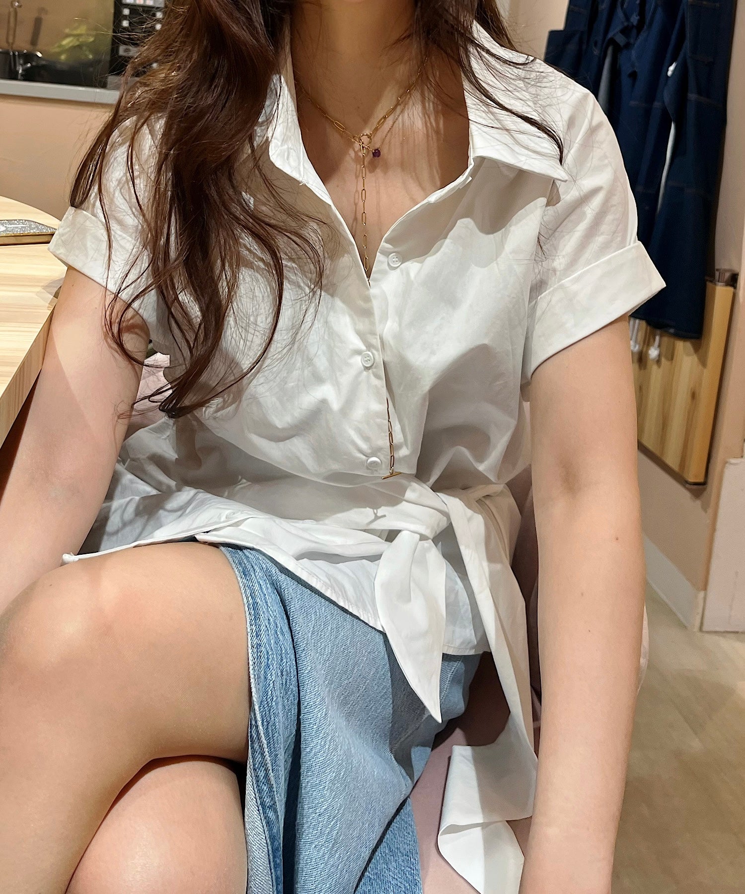 アシメラップ 半袖シャツ(結びディテールでサマになる)/ベリーシルエット