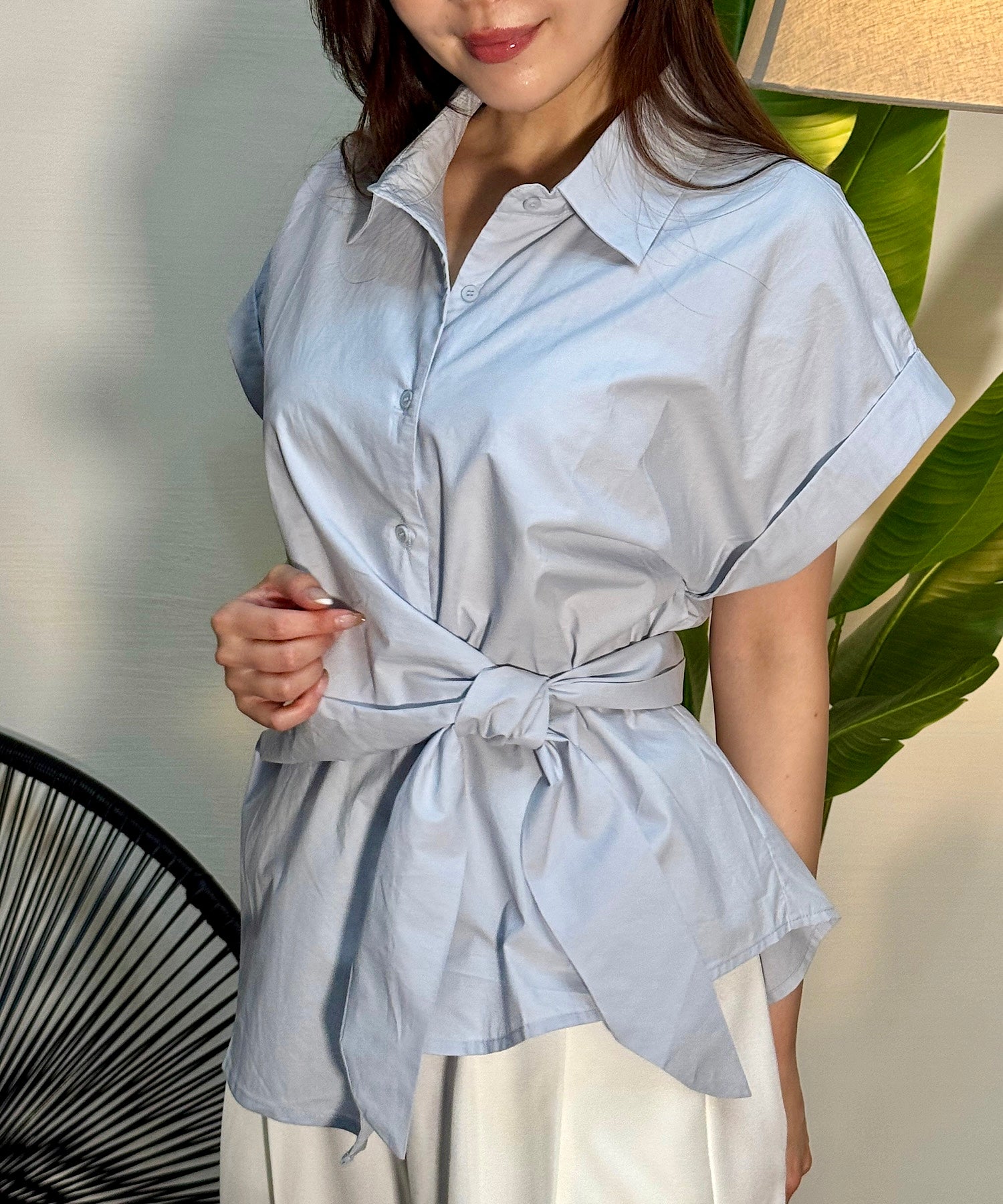 アシメラップ 半袖シャツ(結びディテールでサマになる)/ベリーシルエット